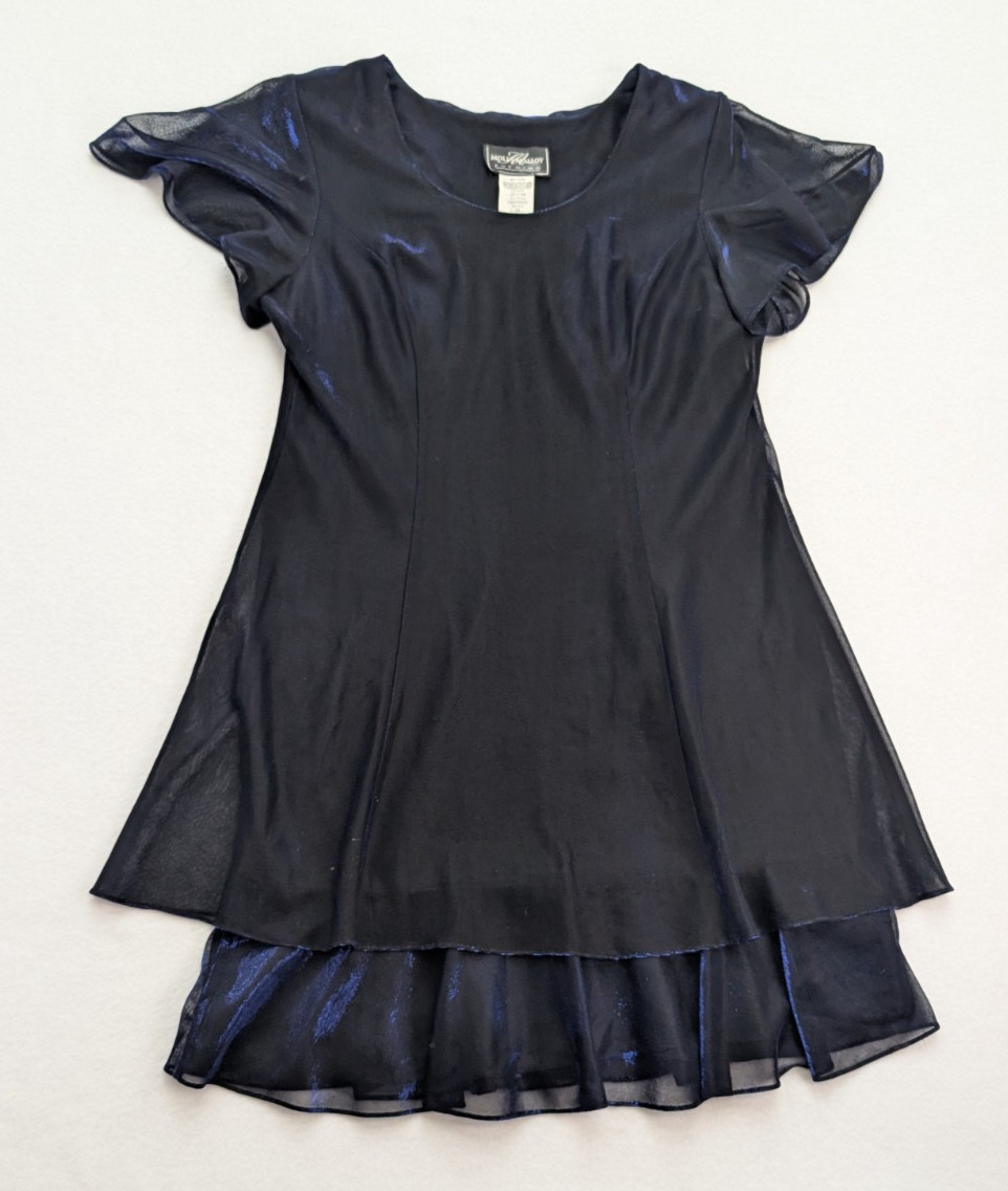 Molly Malloy Evening Women’s Dress Size 16 Black Cobalt Blue Iridescent Vtg 90s