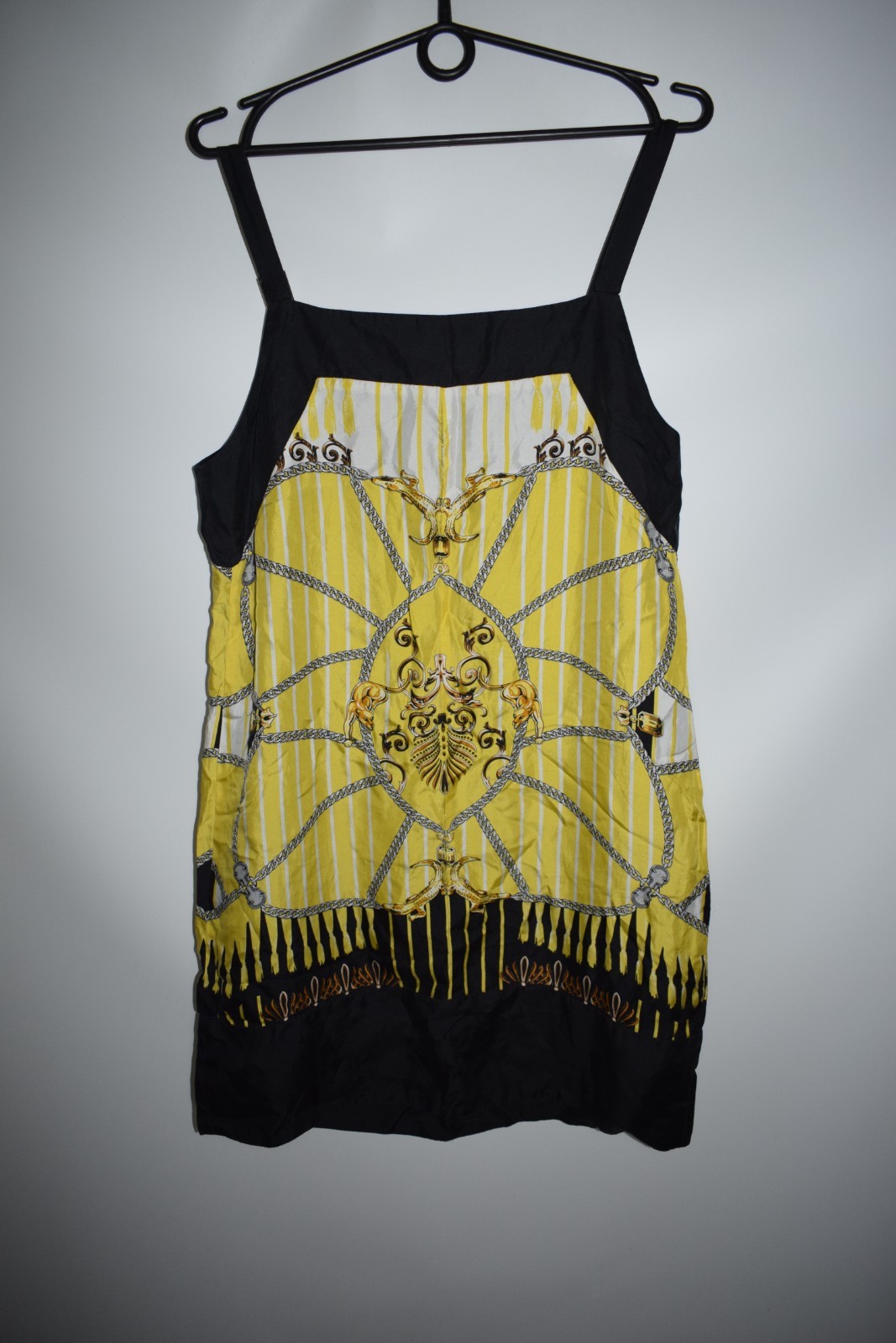 Versace Collection Medusa Hardware 100% Silk Chain Print Dress Gold Size 44 / M