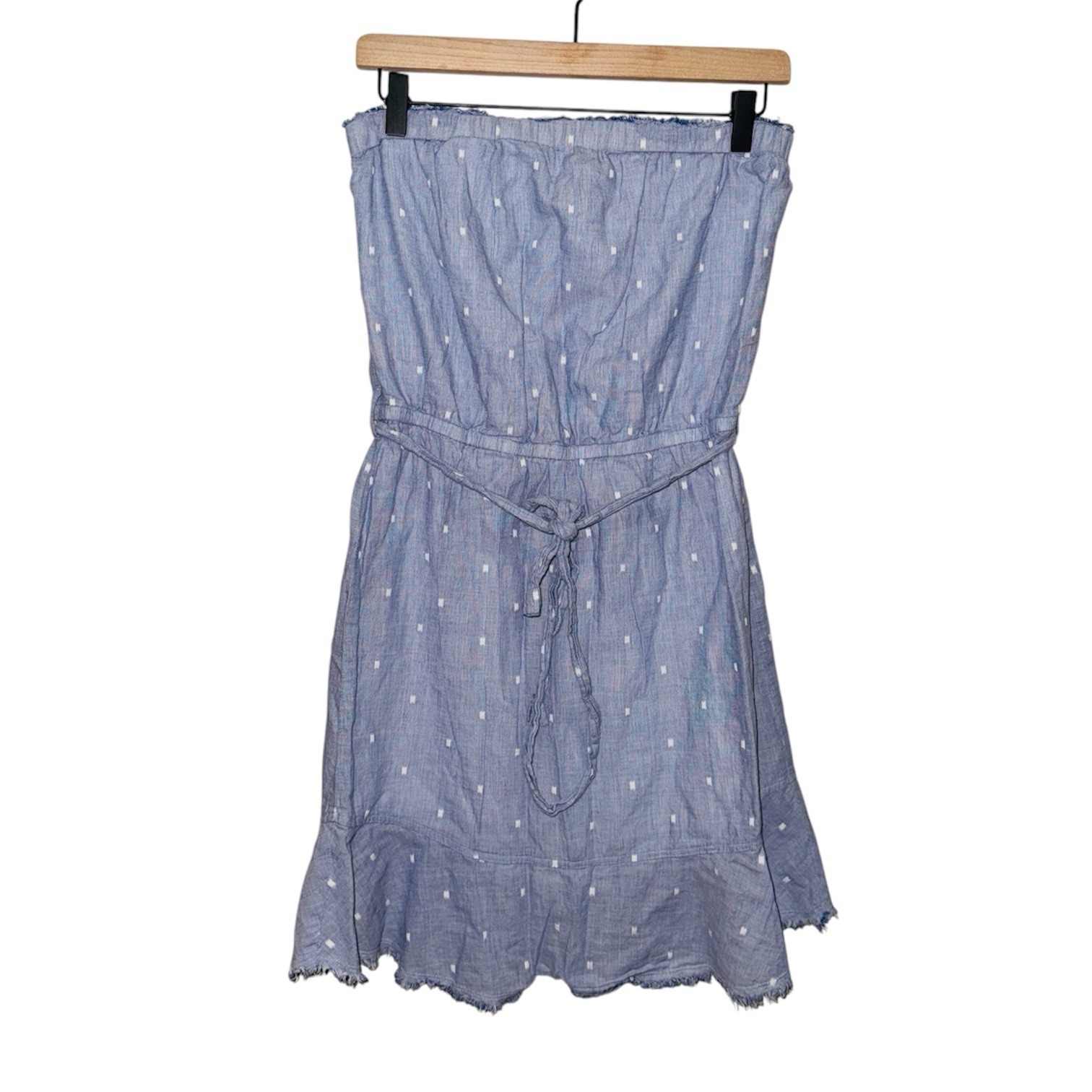 Cloth & Stone Strapless Textured Dotted Ruffle Hem Waist Tie Mini Dress S