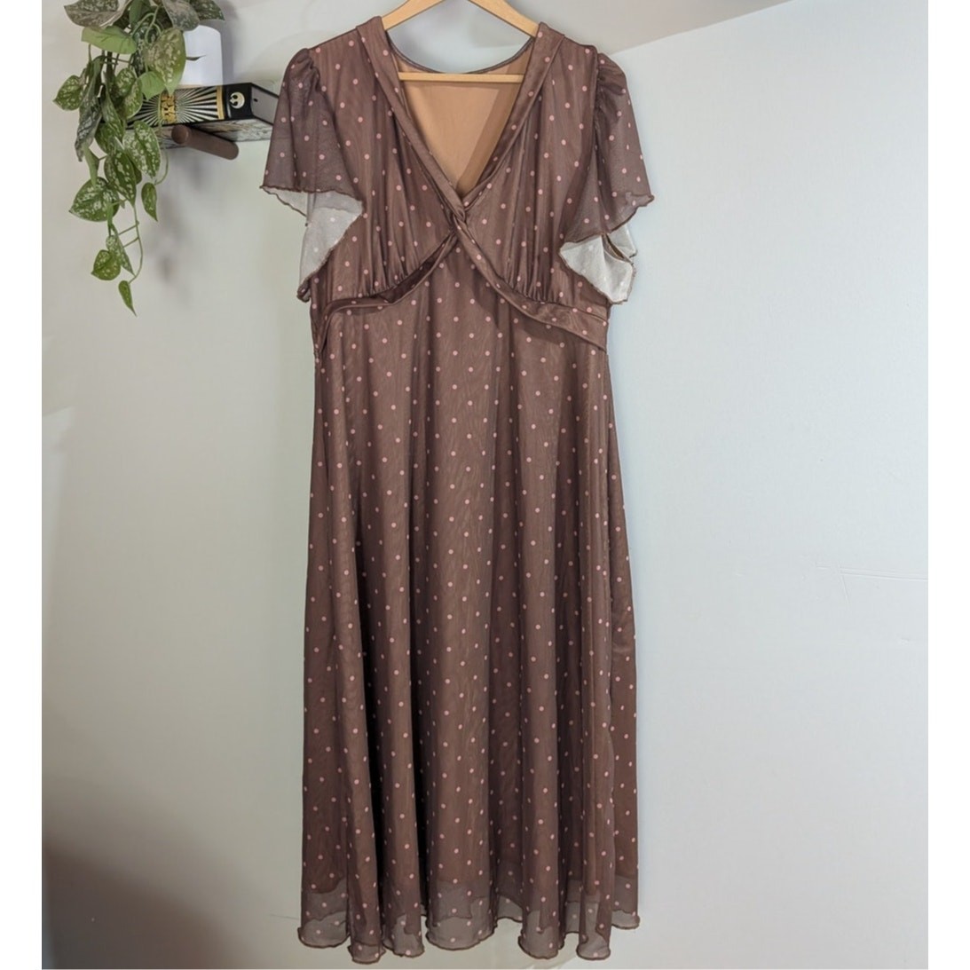 SHEIN Curve | Y2K Pink Brown Polka Dot Maxi Dress | Women’s 2XL