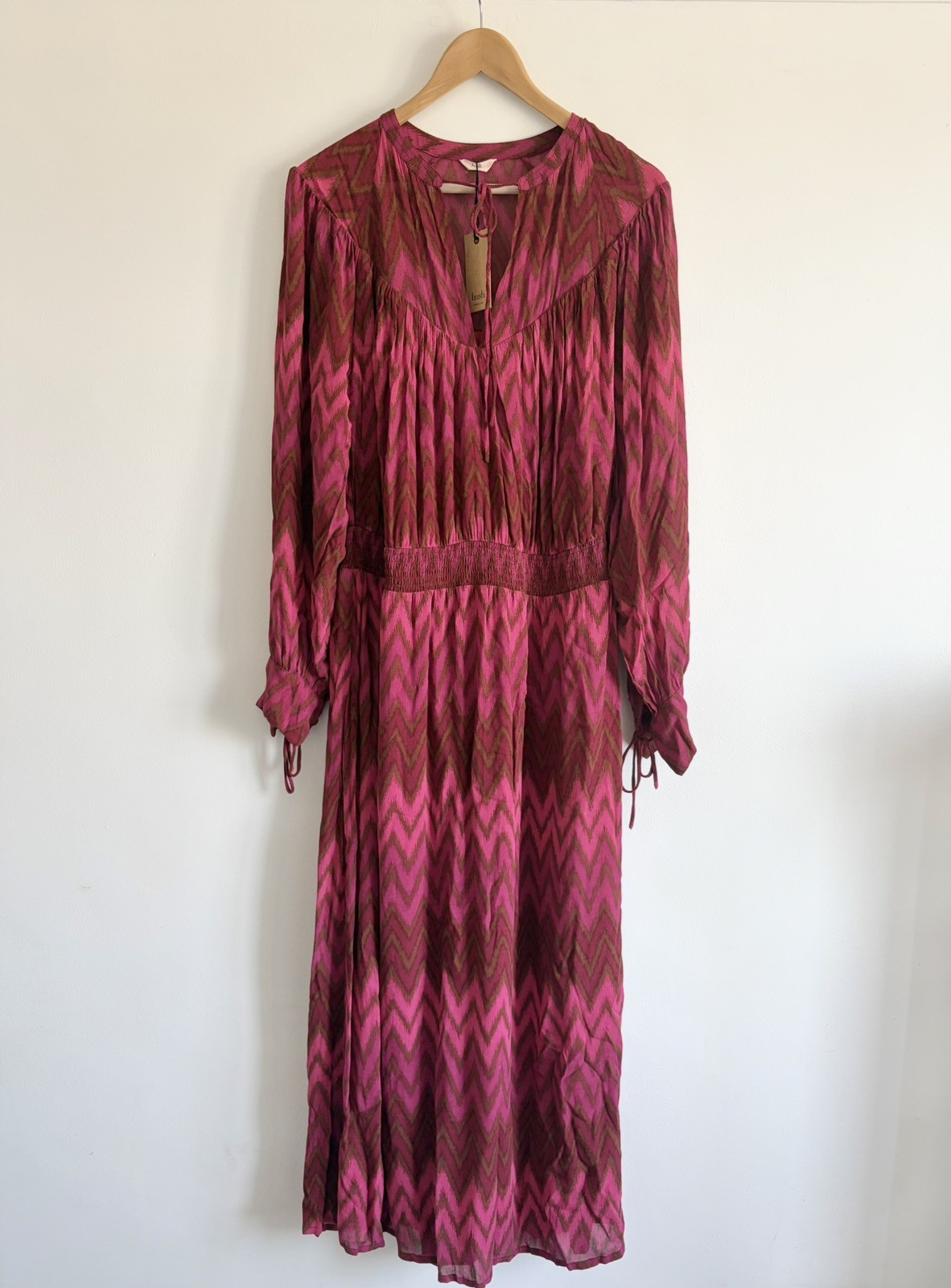 Hush Women’s Pink Melodie Midi Maxi Dress Chevron Stripe UK 12 BNWT RRP £119