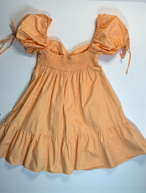 Olivaceous Light Orange Puff Sleeve Sweetheart Neckline Babydoll Dress Size S