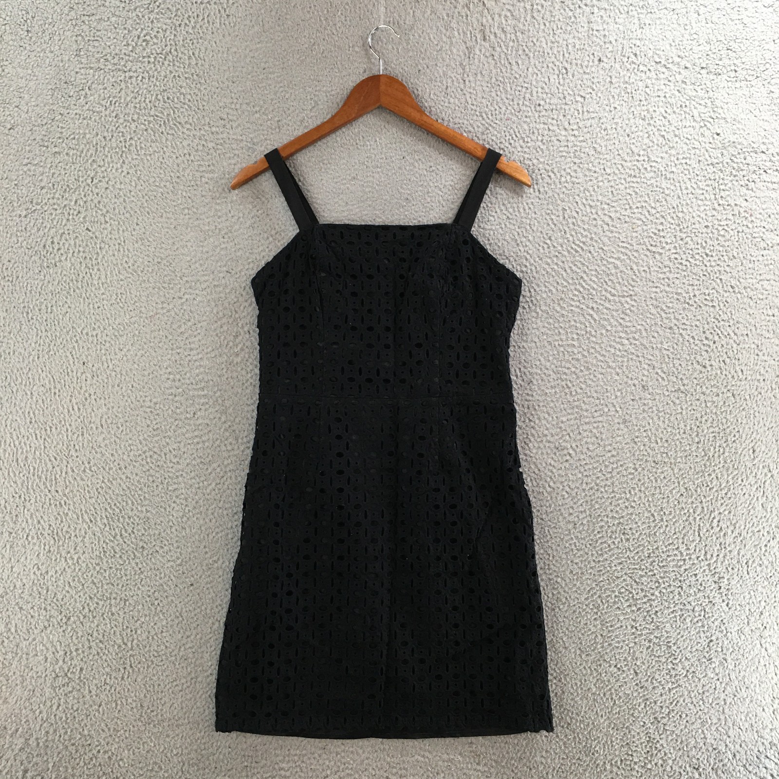 Banana Republic Mini Dress Womens 10 Eyelet Sleeveless Casual Back Zipper Black