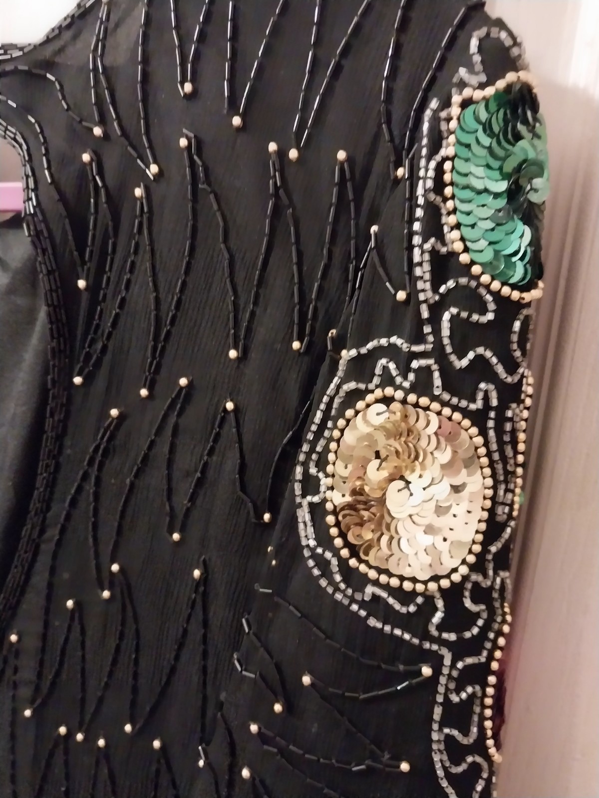 Vtg Laurence Kazar Beaded Sequin Cocktail Dress Size L Black Christmas NWT