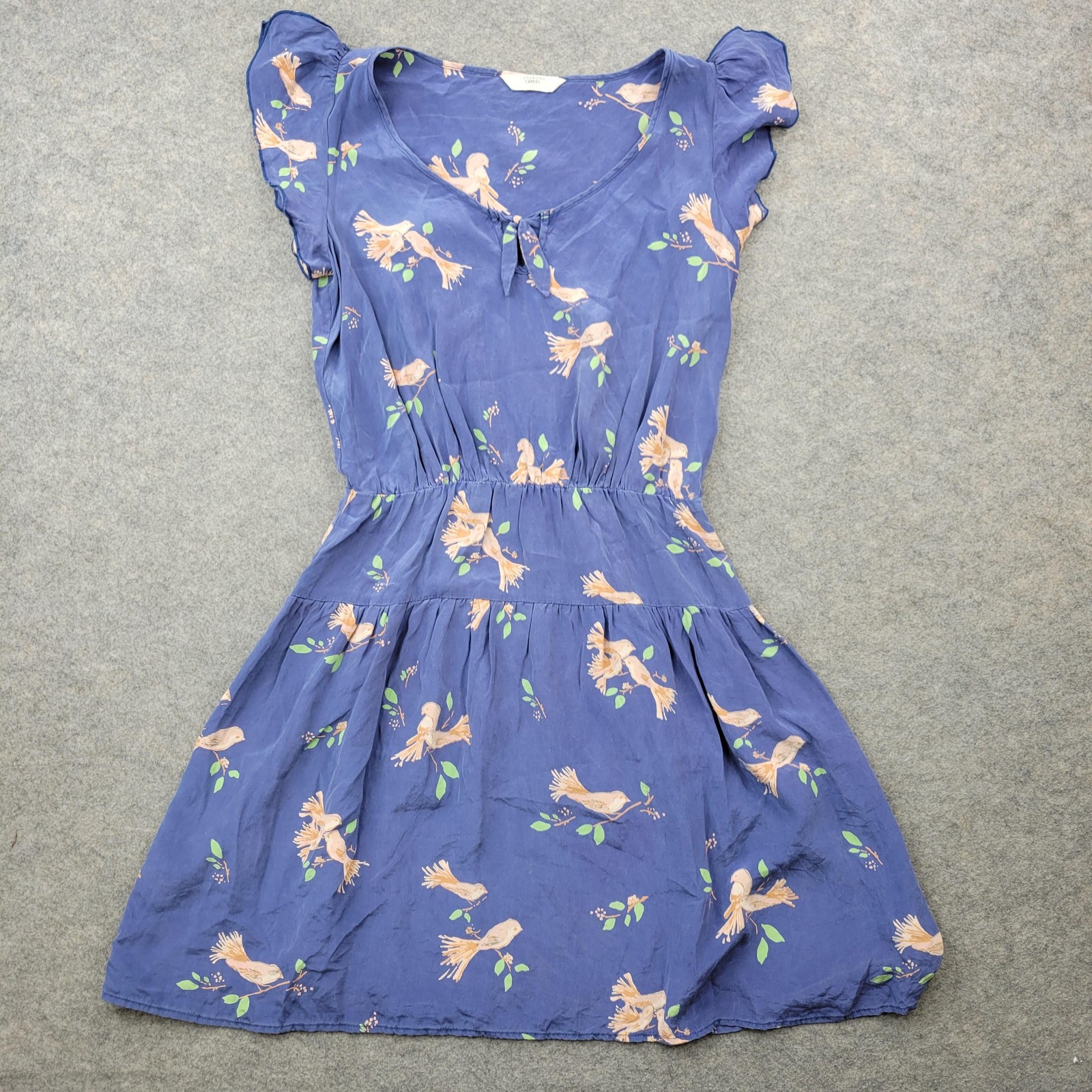 Lands’ End Canvas Dress Womens Small Blue Bird Print Fit Flare Short Sundress
