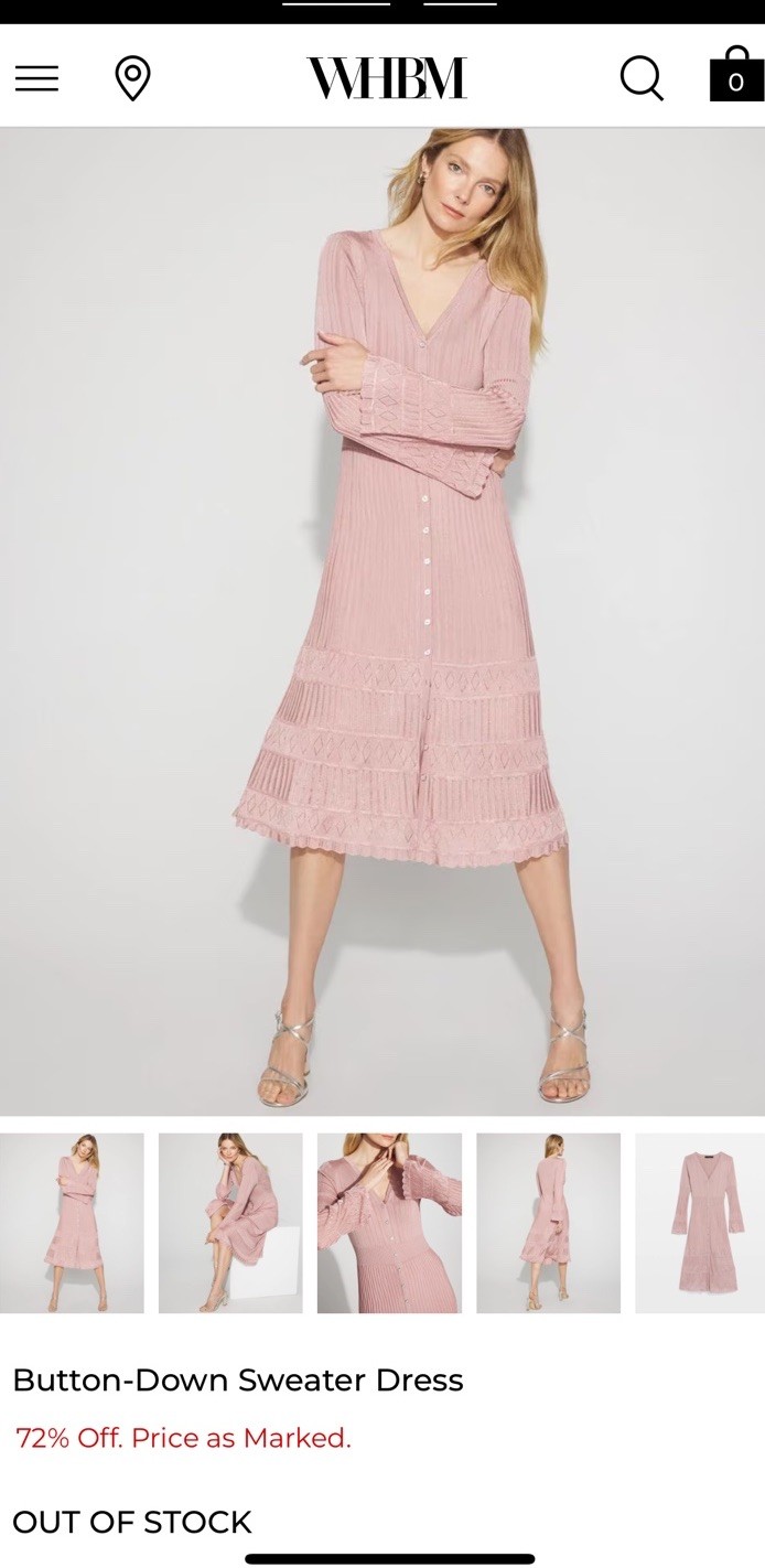 NWT WHBM Sz SP 4,6,8 Button Front Sweater Dress Scalloped Hem Orig Price $180