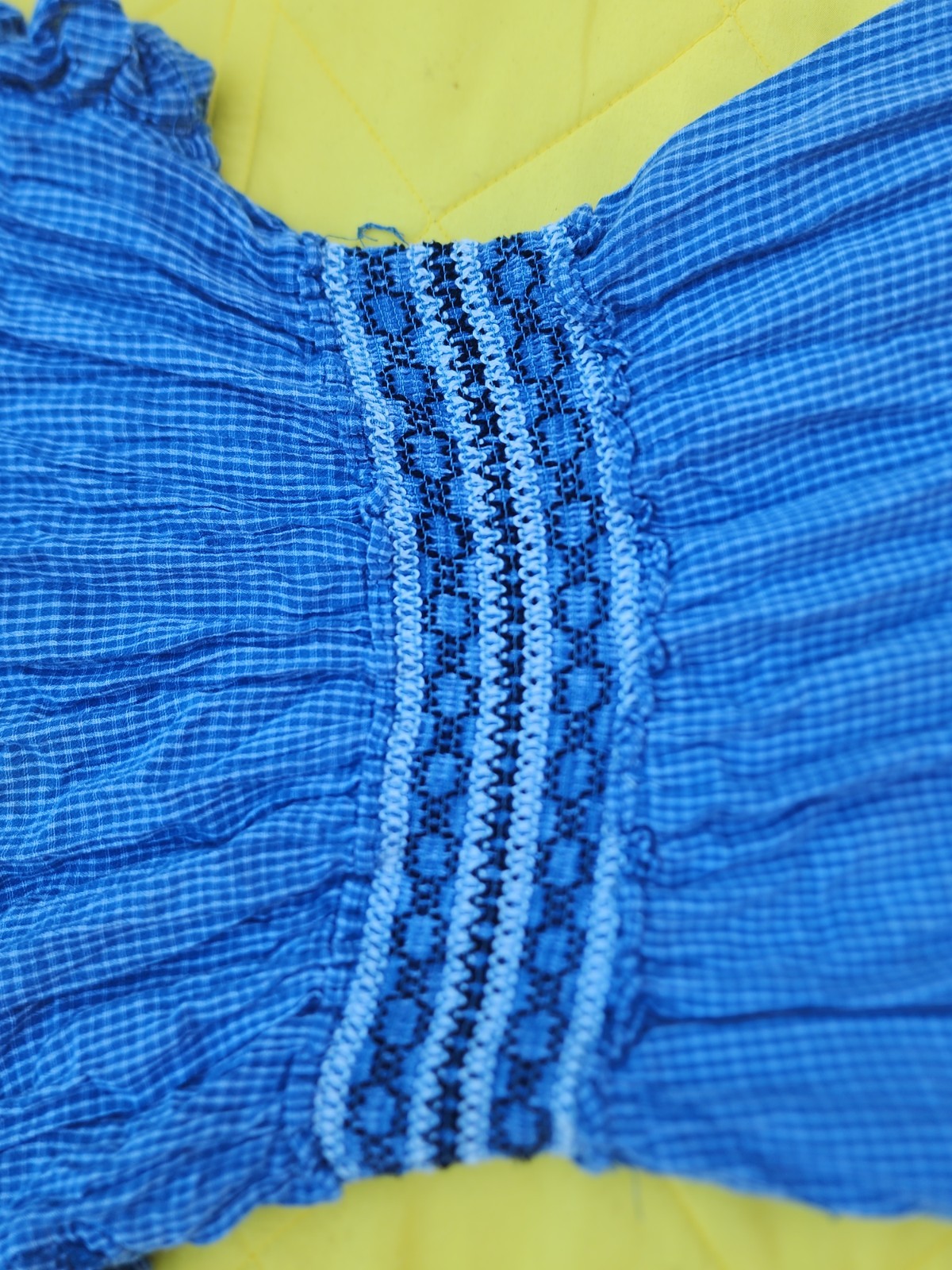 Max Studio Blue Gingham Strapless Smocked Ruffle Sundress Knee Length XS