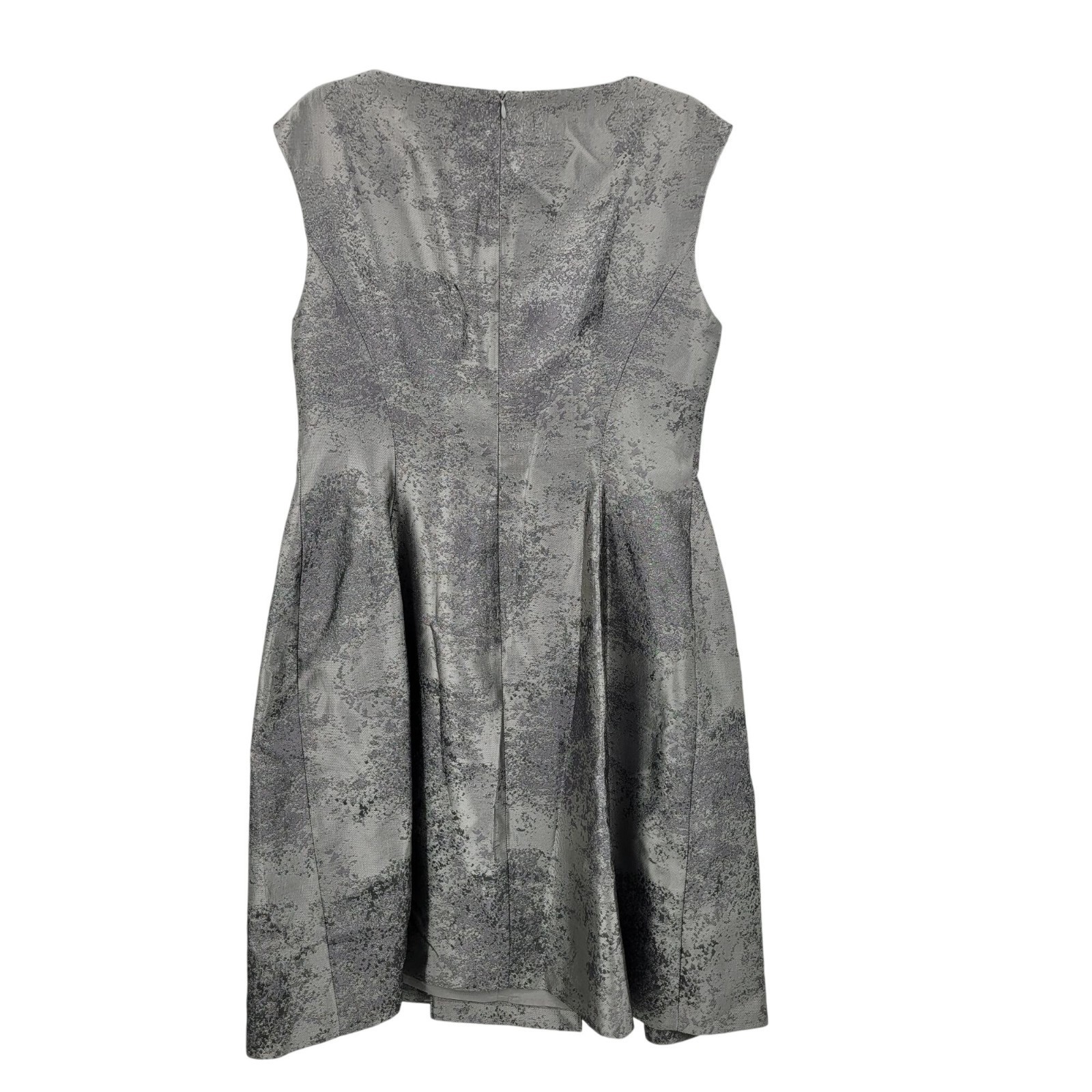 Vtg 80s Metallic Silver Textured Party HOCO Dress Sz 14 Pockets Holiday Cocktail