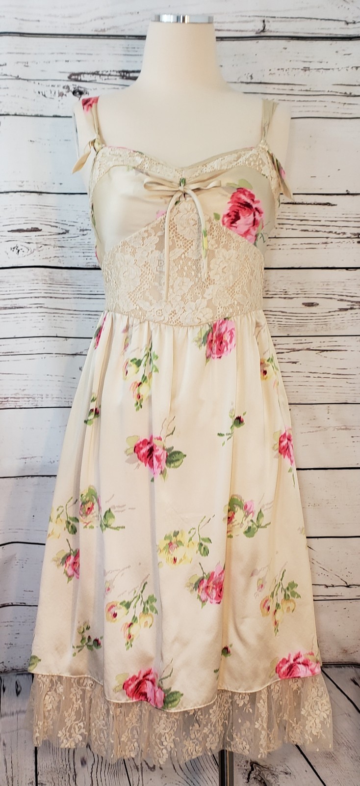 Vintage 90s Betsey Johnson Silk Slip Dress, Rose Floral, Size Small, 6 *RARE!*