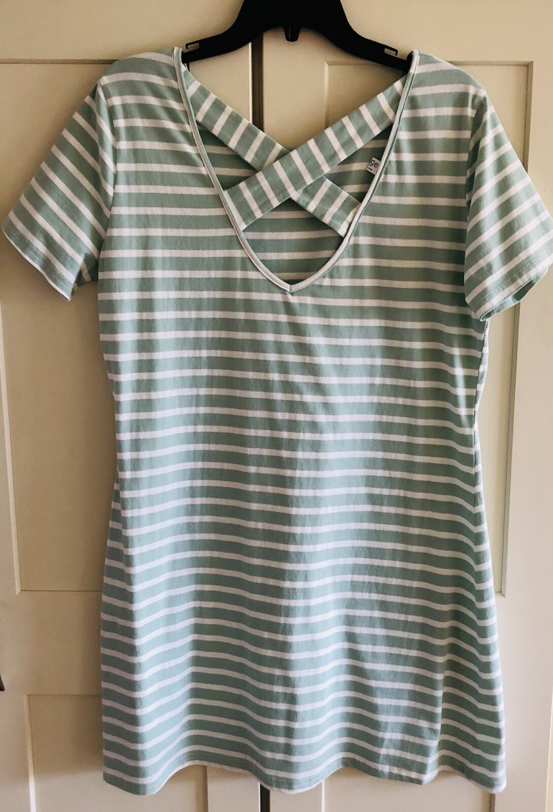 Cute Beachy CrissXCross Back Dress XL Stripe Knee PO SS Relaxed Casual Easy Care