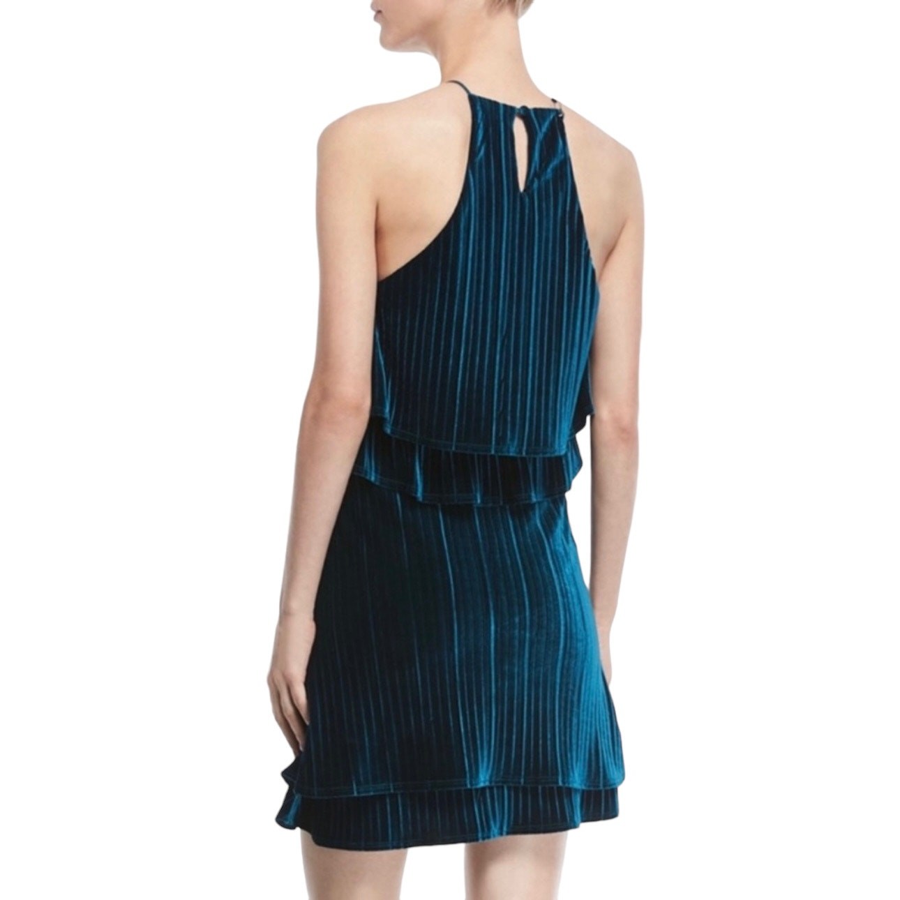 Likely Blue Velvet Halter Pleated Ruffle Cocktail Party Mini Dress New