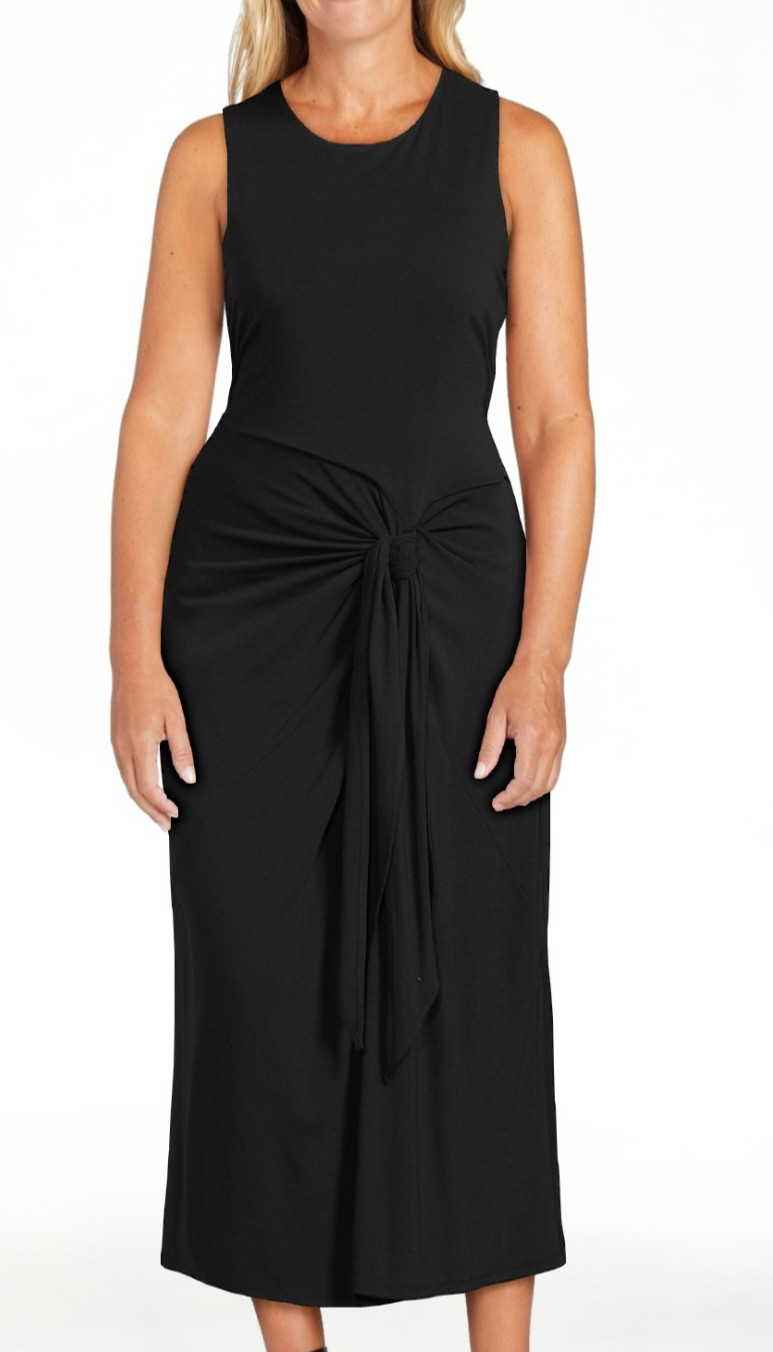 Sofia Jeans Womens Dress Size M Black Side Tie Tank Rouching Midi Bodycon Classy