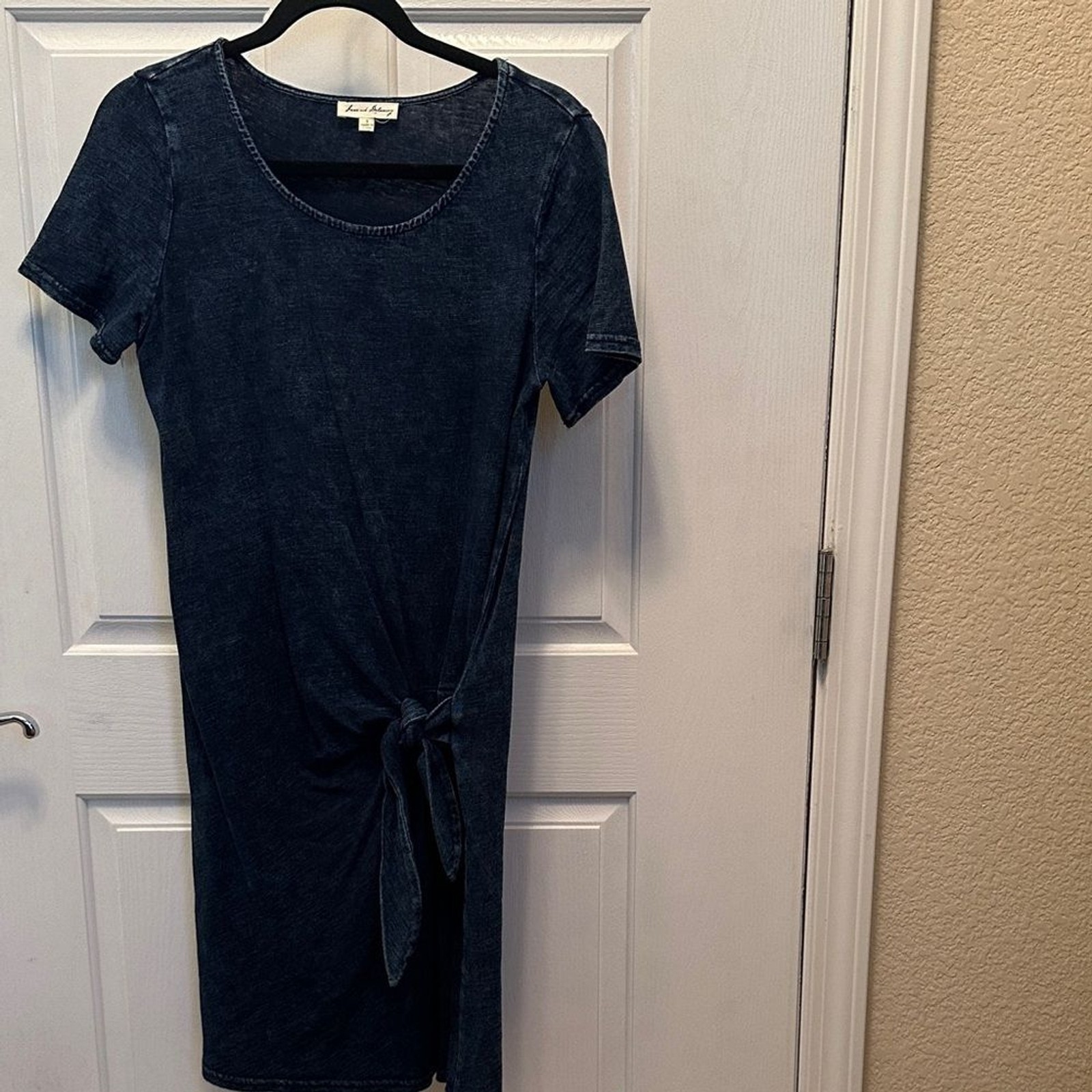 Jane and Delancey Dark Blue Tie-Front Midi Dress, 100% cotton