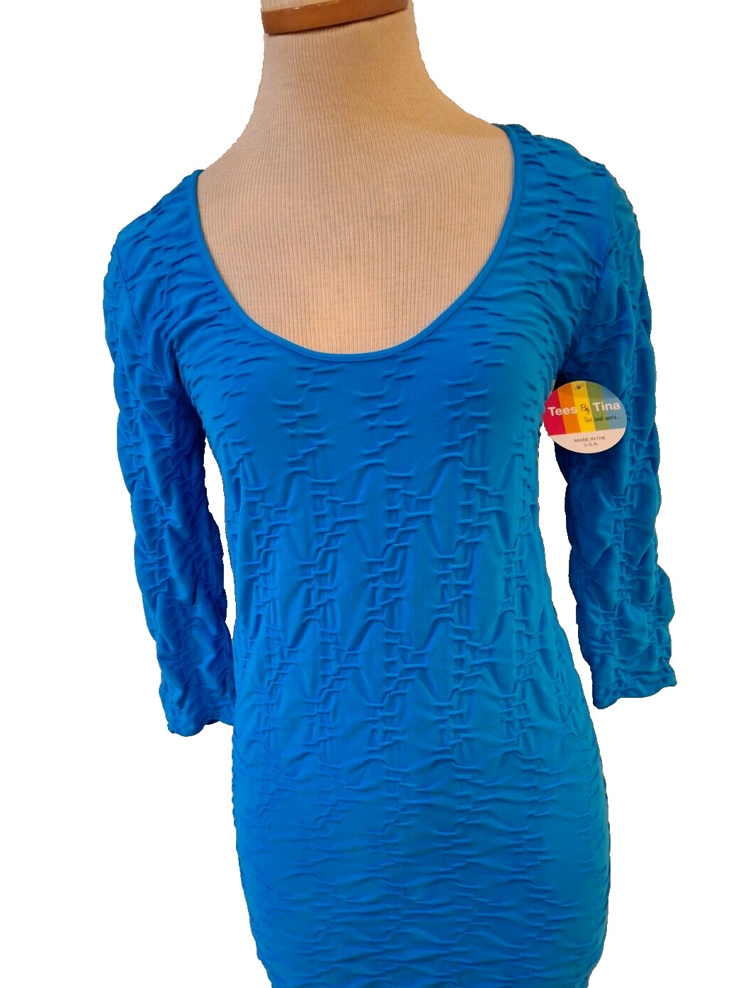 NWT Tees by Tina Dress One Size Fits Most (S-M) Stretchy Crinkle 3/4 Sleeve USA