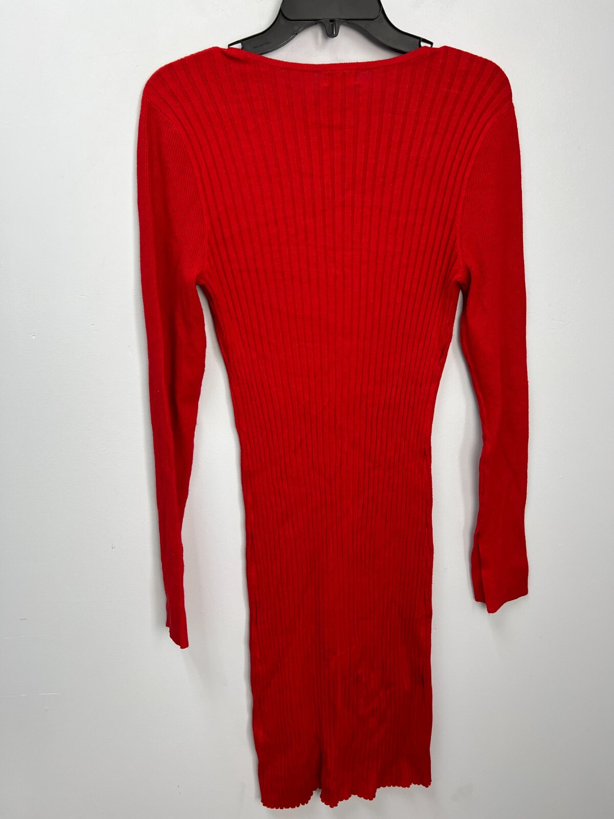 Bold Elements Bright Red Slinky Ribbed Lace-Up Sweater Dress Size Large