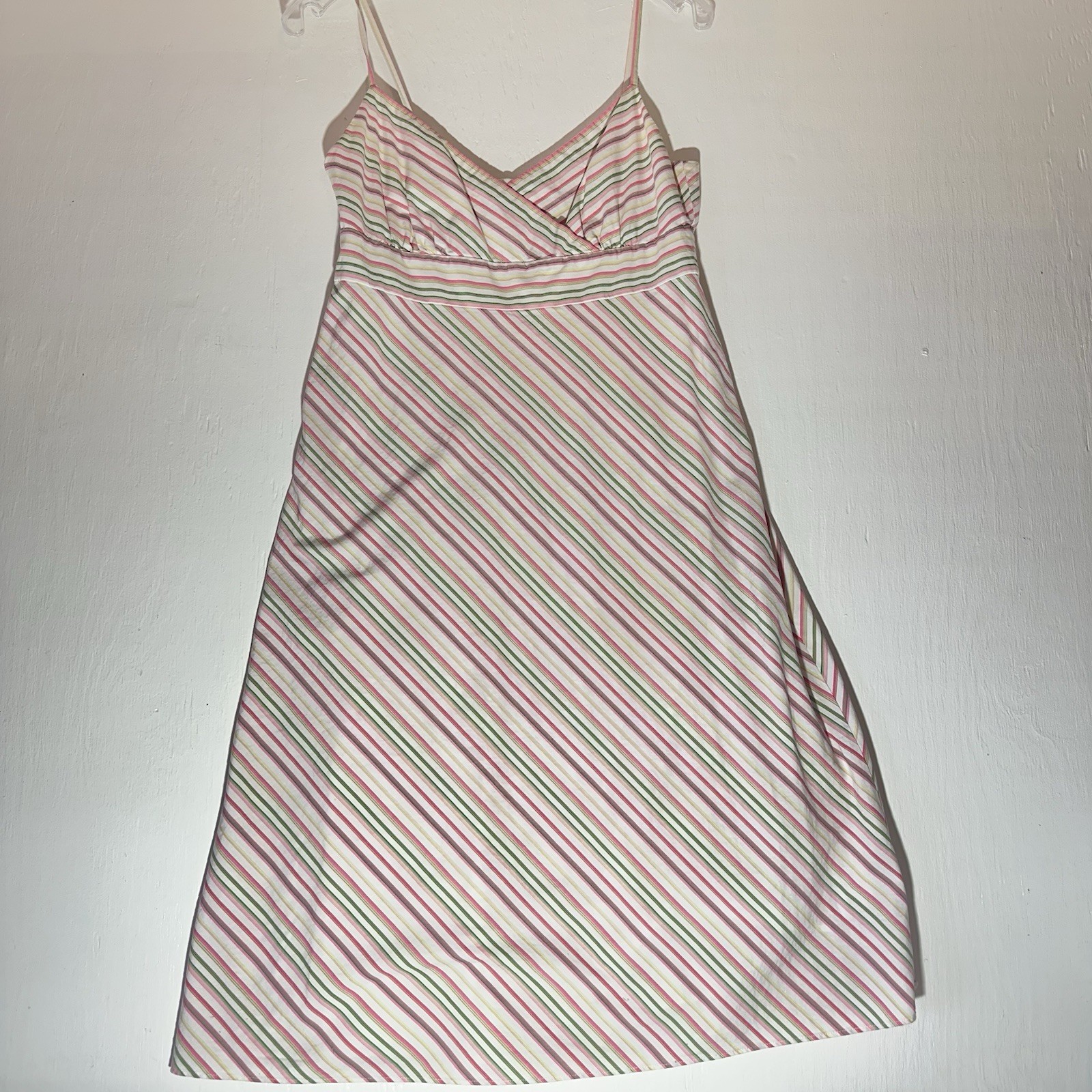 Vintage J Crew Babydoll Cami Dress Pink Green White Y2K Size 6 Candy Stripe Prep