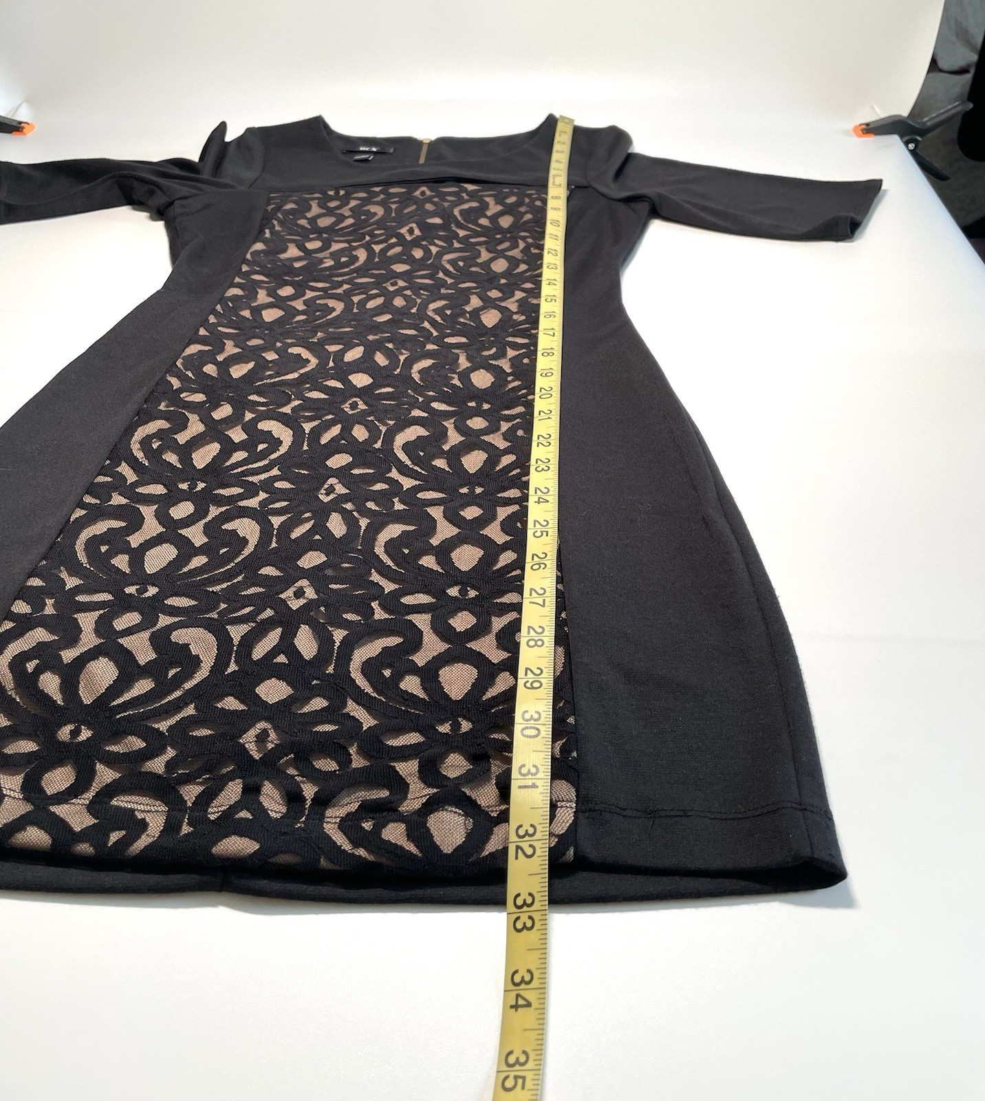 BCX Front Panel Beige & Black Lace Stretch Evening Dress Size 3