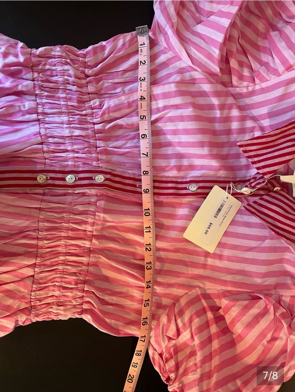 Entro Pink/White Striped Collared Button-Front Puff Sleeve Shirt Dress M