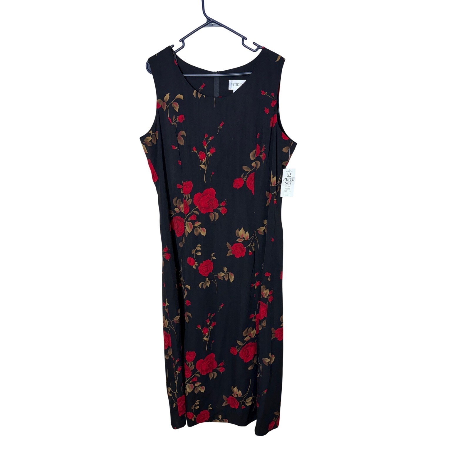 Studio I Womens Black Red Rose Floral Sleeveless Maxi Dress Size 18 Vintage