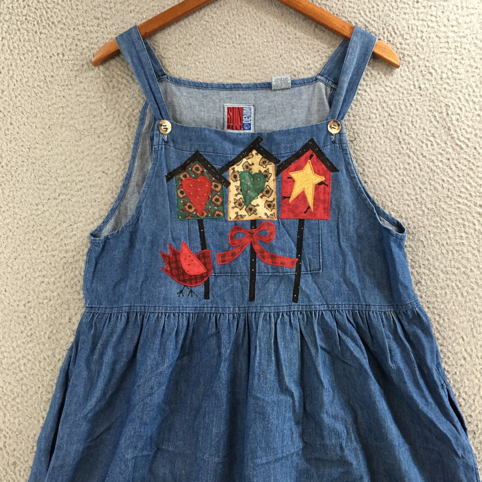 Sun Belt Denim Dress Womens Medium Sleeveless Embroidered Casual Cotton Blue