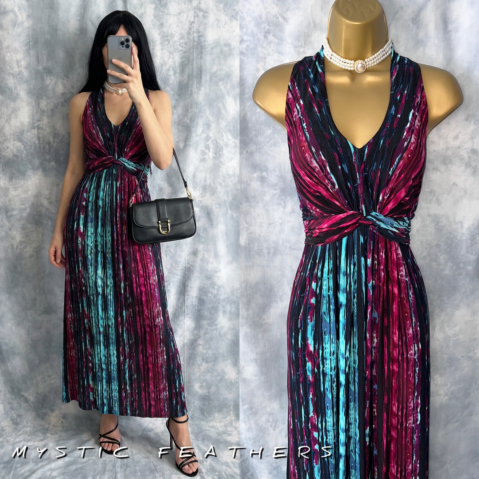 New PRECIS Long Summer Dress Size 10 UK Print Sleeveless V Neck Elegant Occasion