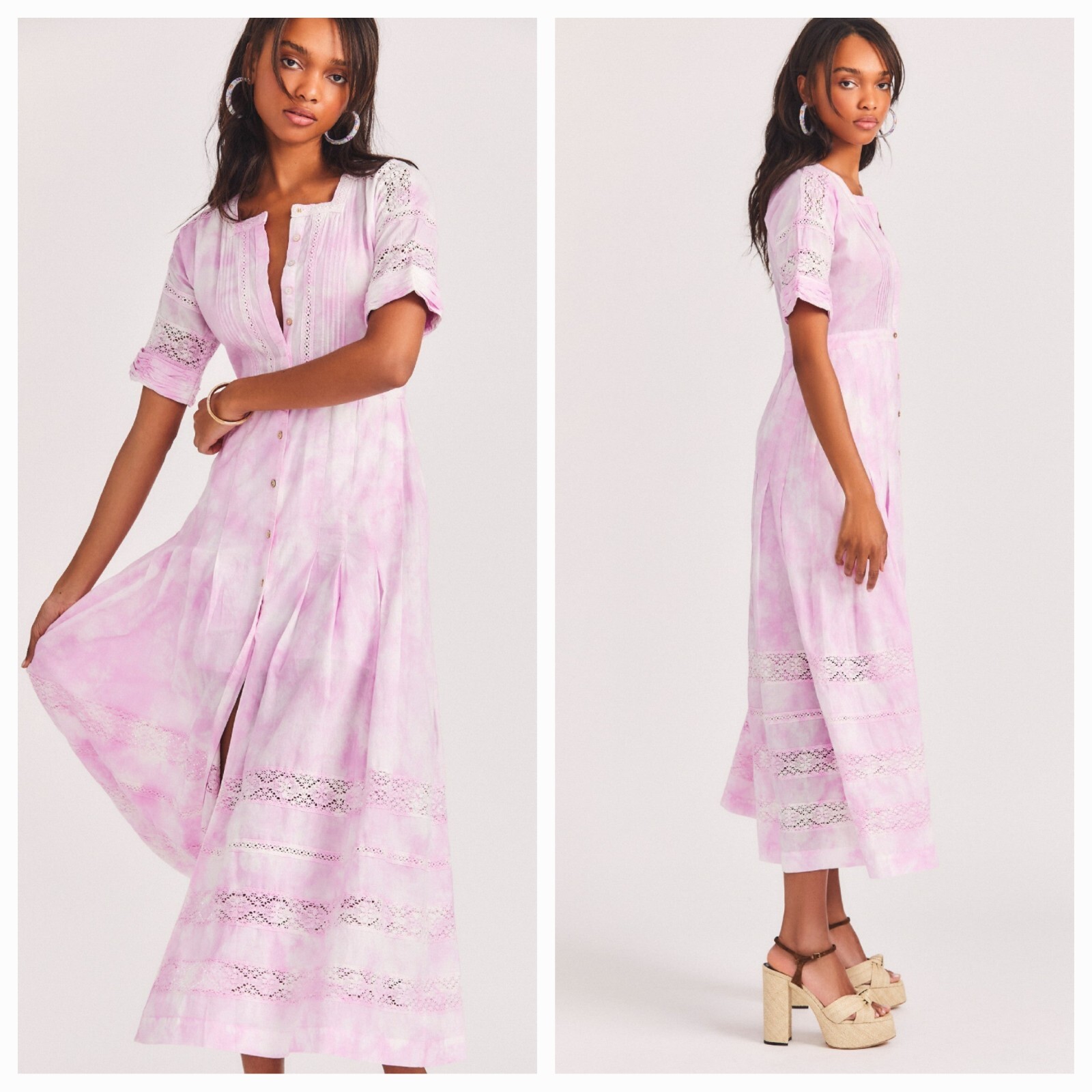 LOVESHACKFANCY​ Edie Tie Dye Midi Dress in Peony Pink Small NWT