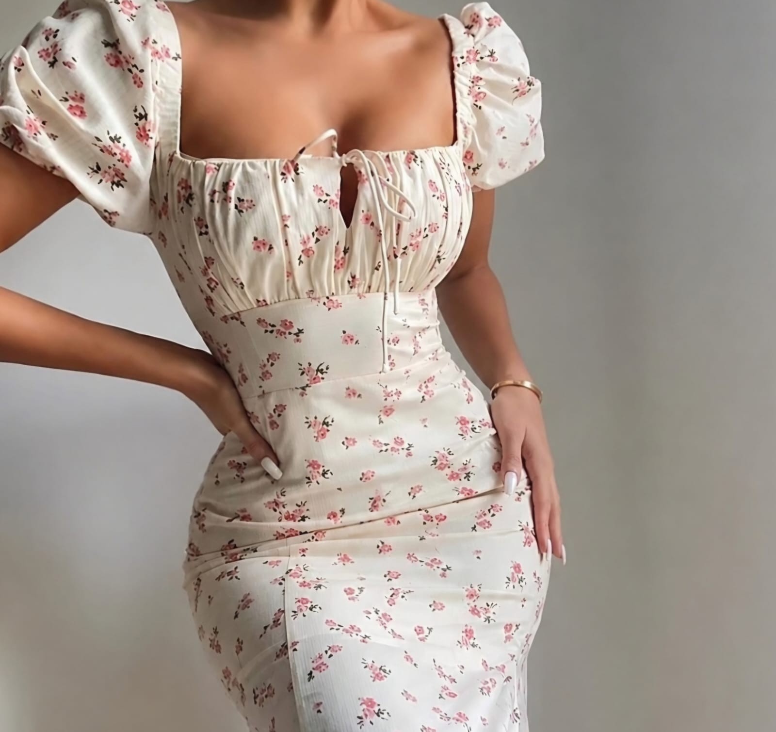 Women’s Floral Print Milkmaid Midi Dress ​Embrace a romantic