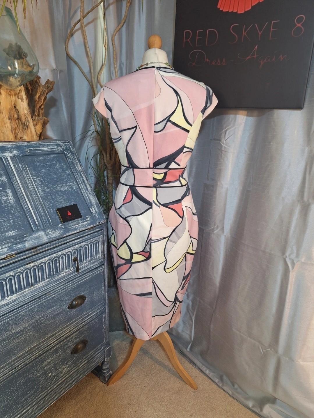 Coast Abstract Print Pencil Dress Pink UK 16 Wedding Cruise Races Holiday VGC