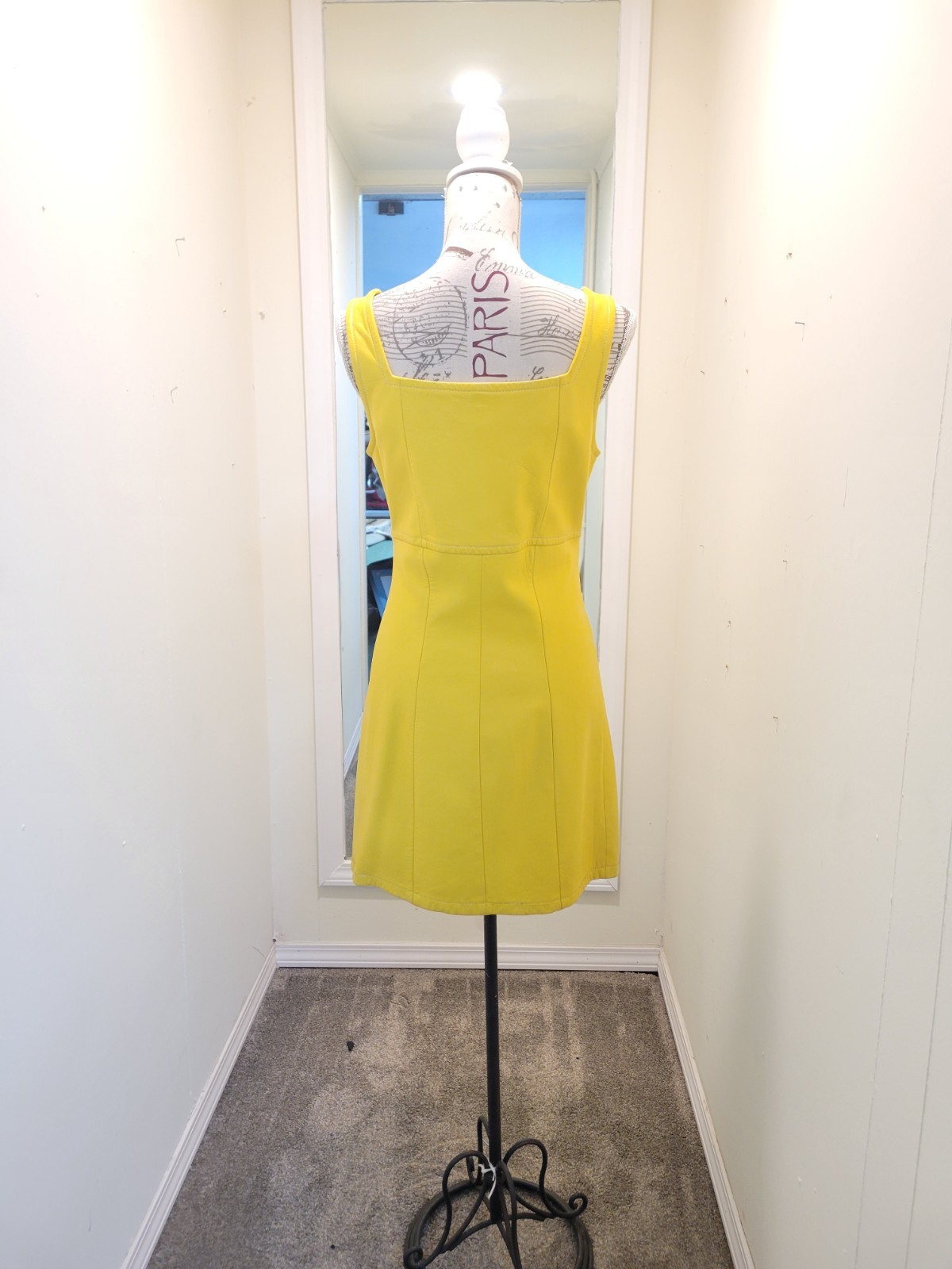 Michael Hoban North Beach Yellow Leather Shift Dress Zip Sleeveless 11/12