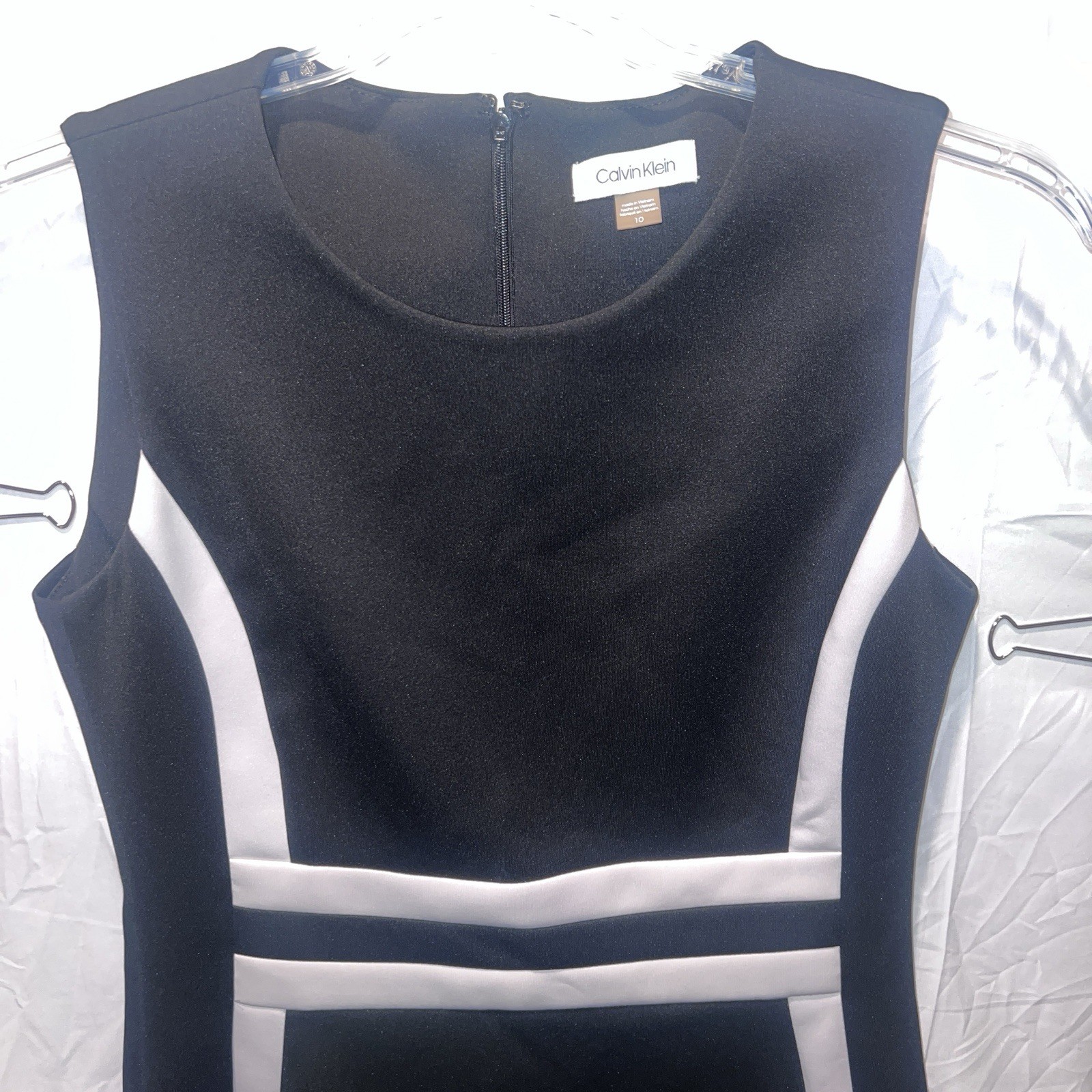 Calvin Klein 10 Dress Colorblock Scuba Knit Black White Career Work Office Chic