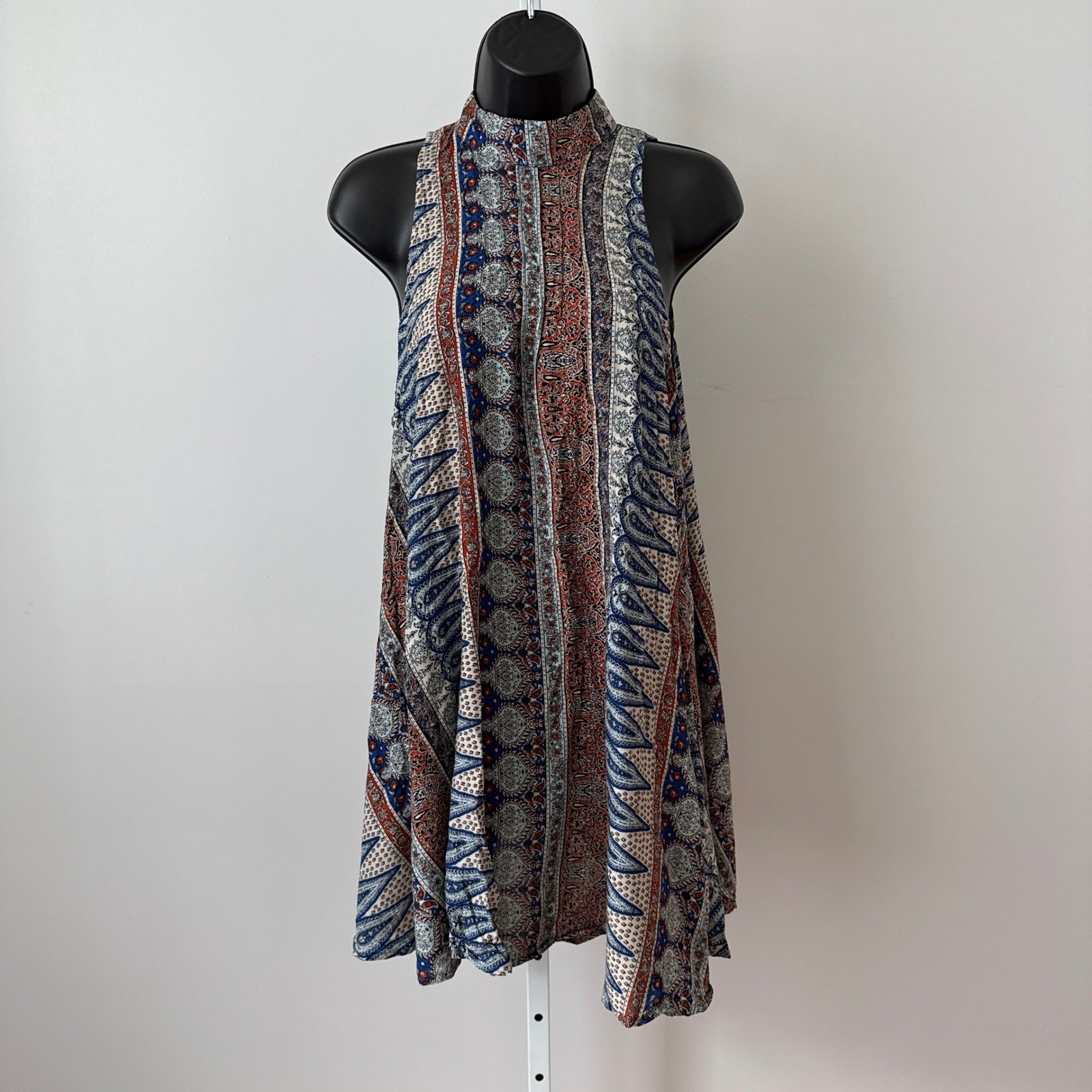 Free People S Blue Orange Paisley Halter Trapeze Dress Y2K Boho Summer