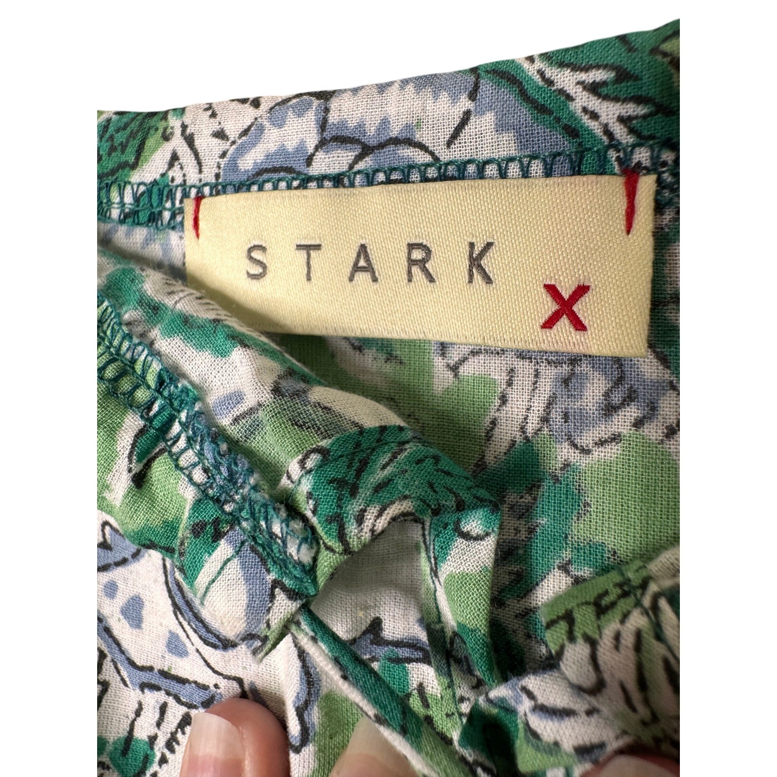 Stark X Green Floral Block Print Tiered Mini Dress Tie Shoulder Boho Summer