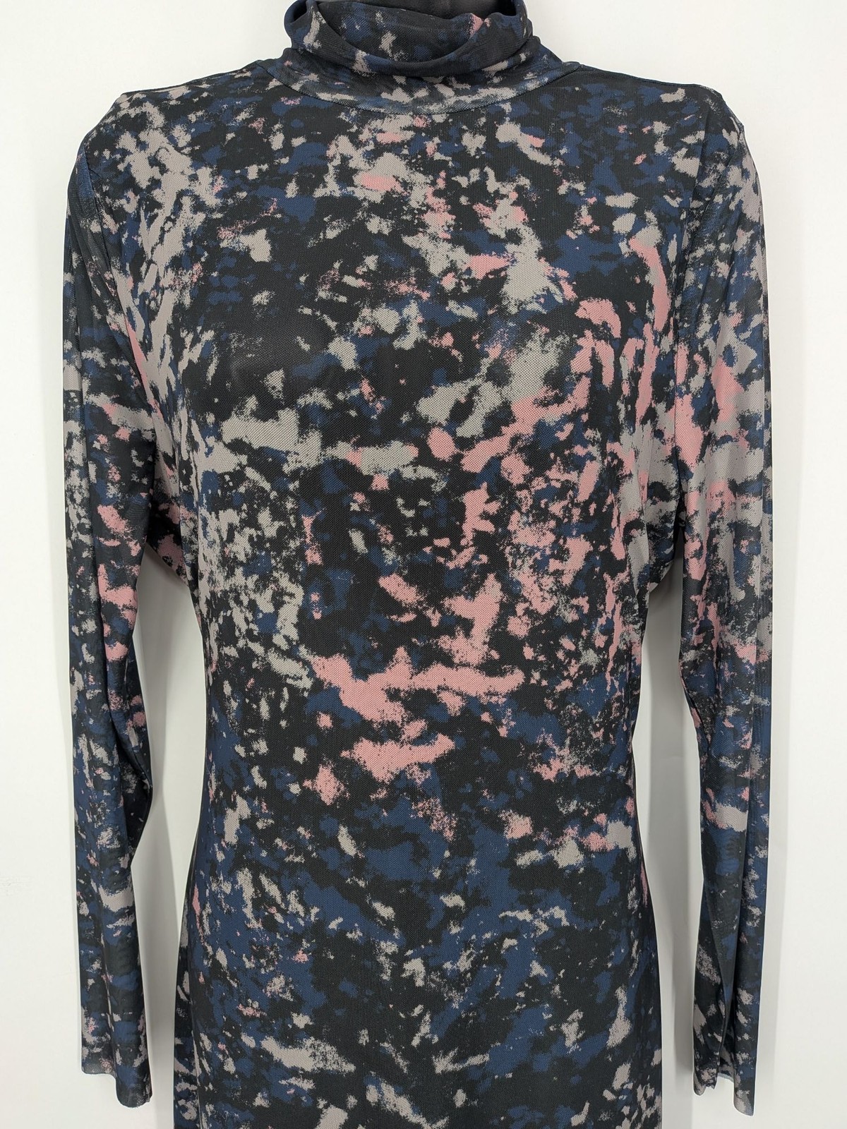 Steve Madden Abstract Mesh Bodycon Midi Dress Mock Neck long Sleeve Y2K XXLarge