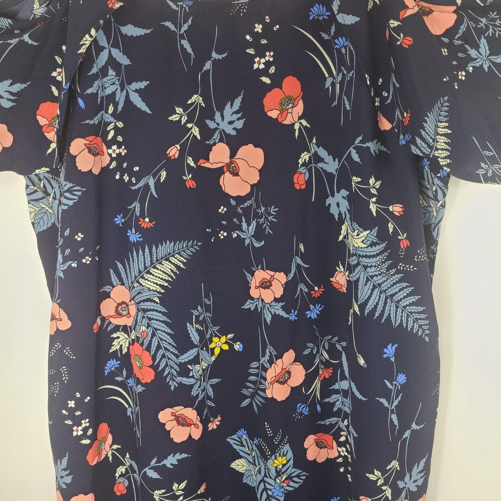 Monteau Floral Cold Shoulder Midi Dress XL Navy Pink Side Slit Lightweight