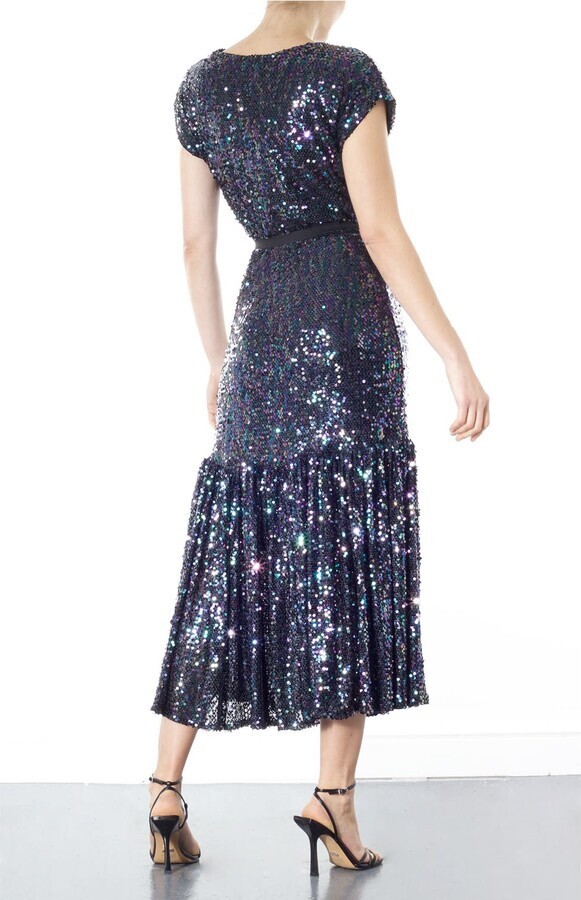 Wolf & Badger Meem Label Drop Waist Sequin Evening Party Midi Kate Dress M UK 14
