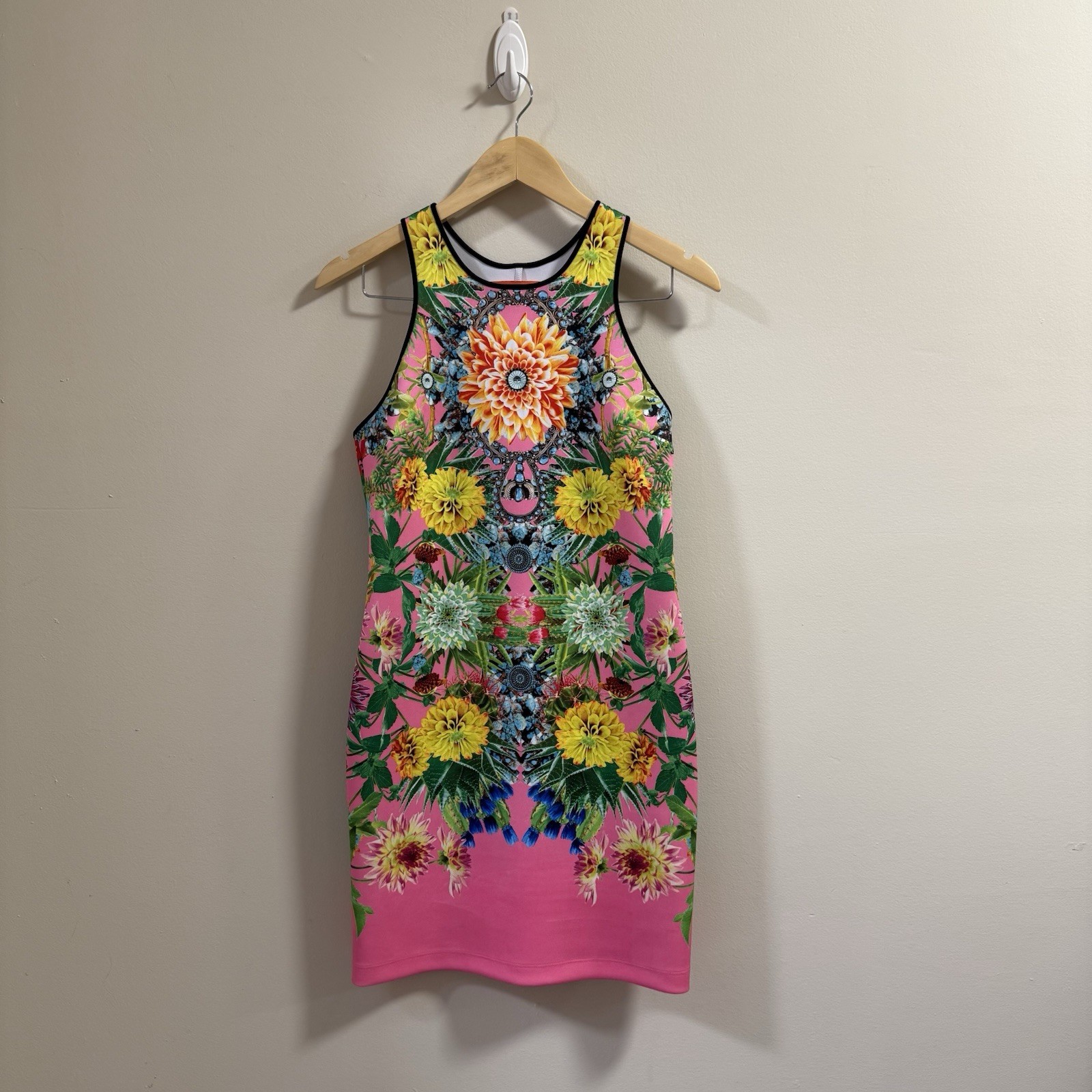 NWT CLOVER CANYON Large Turquoise Valley Digital Print Bodycon Mini Dress Flora