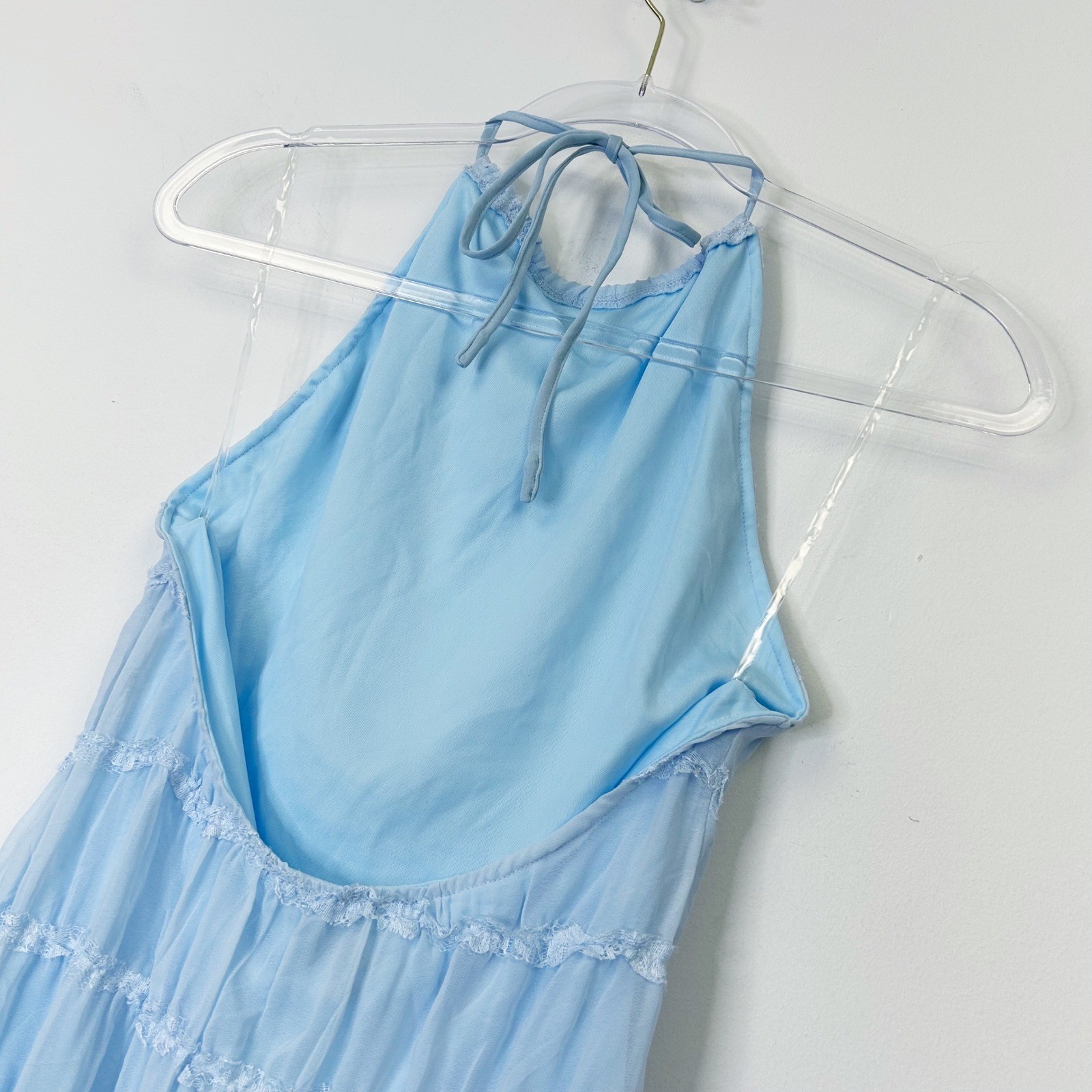 NEW Peppermayo Aullie Halter Neck Mini Dress Women’s 4 Small Baby Blue Open Back