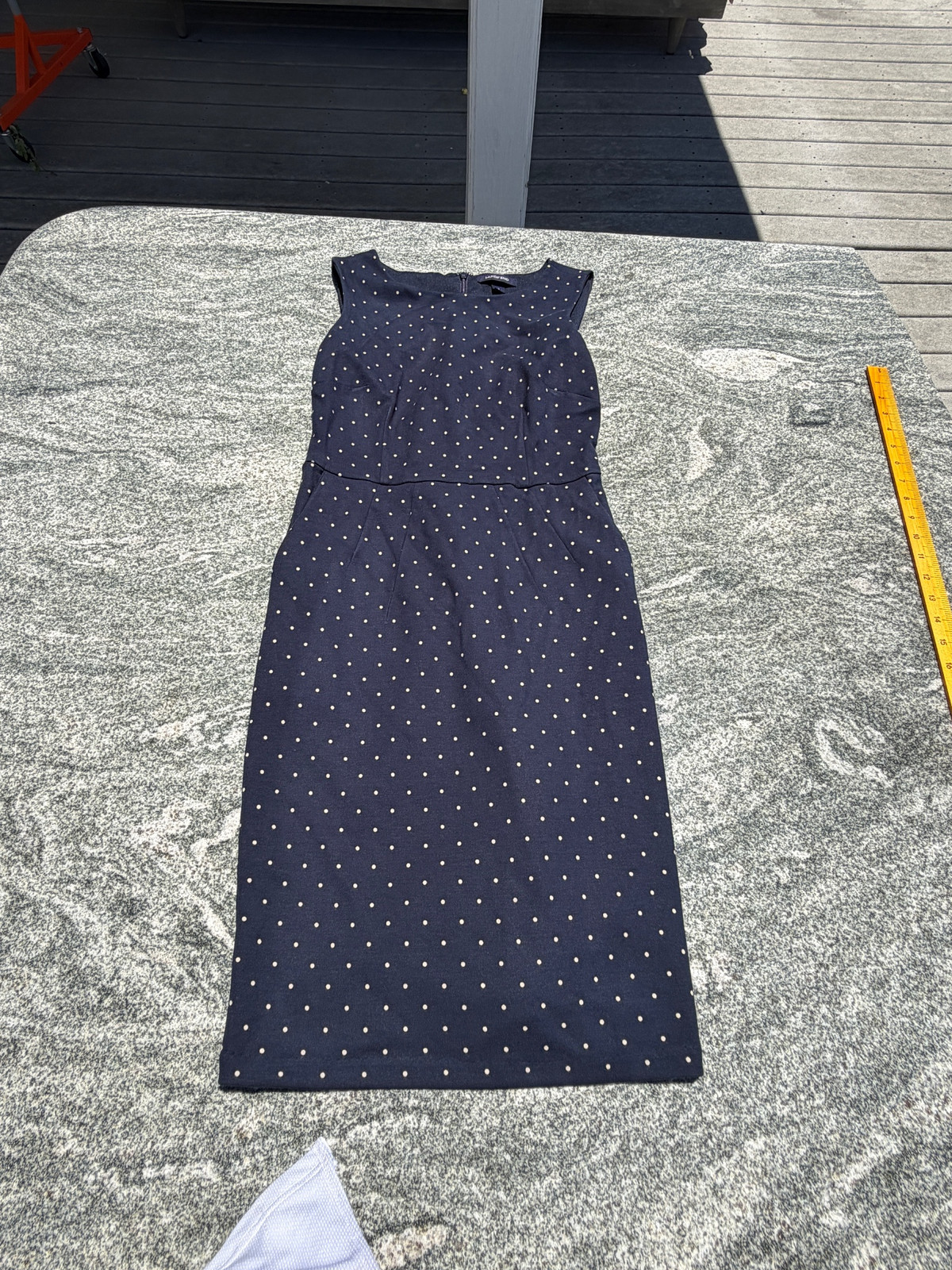 Vintage 1990s Supermodel Navy Polka Dot Sleeveless Dress Medium