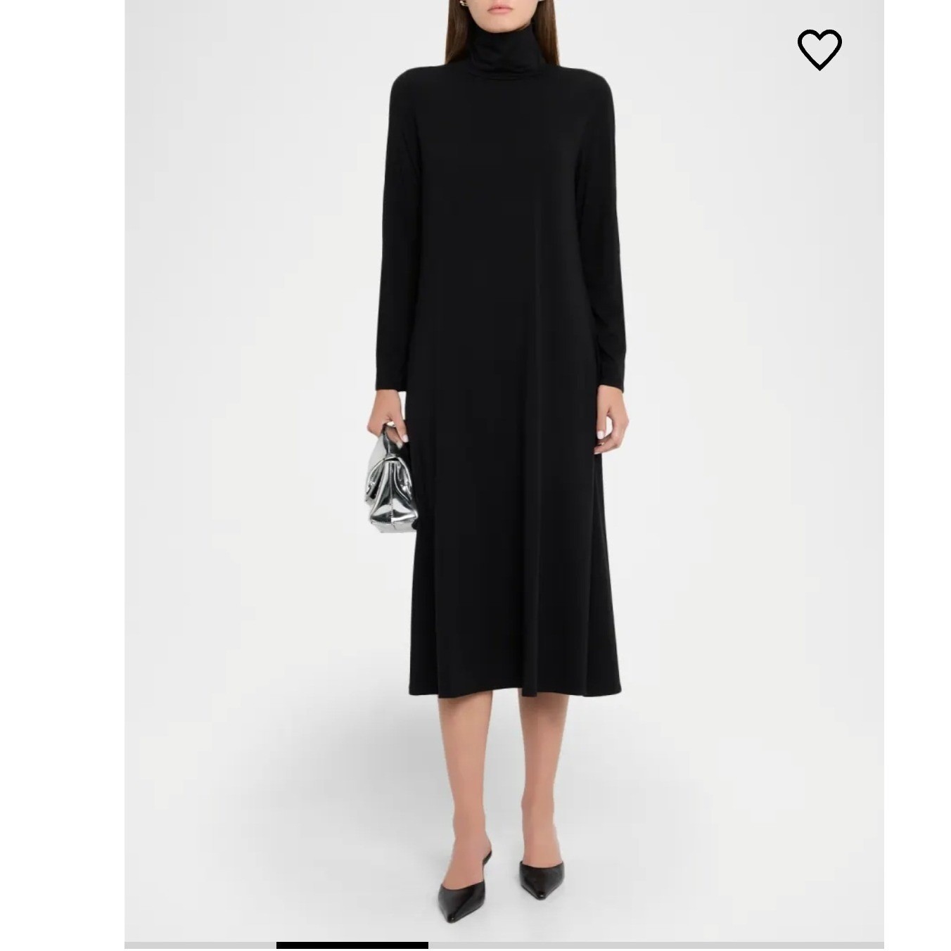 Eileen Fisher Women M Turtleneck Midi Dress Black Silk Jersey Minimalist Luxury