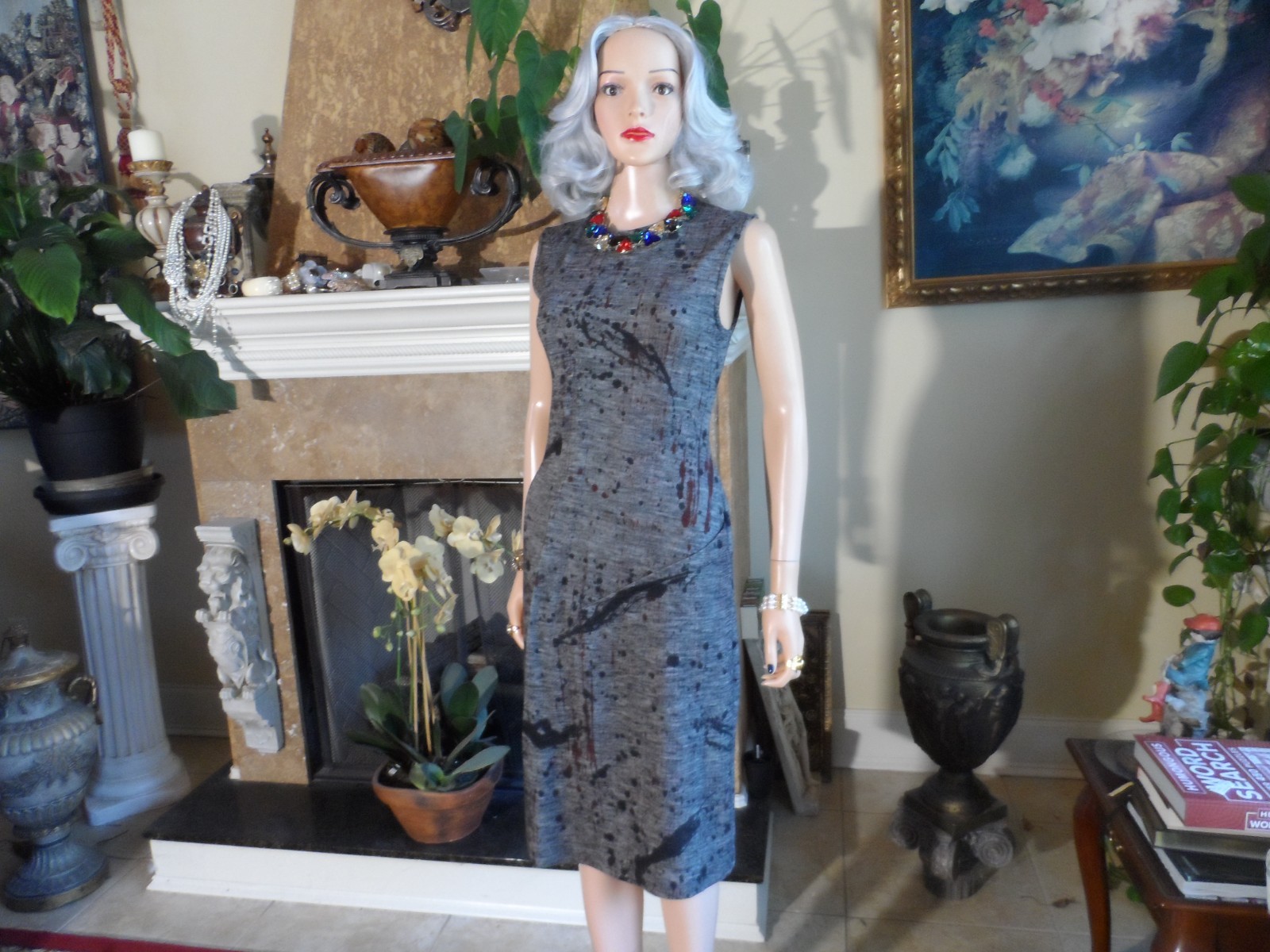 Bottega Veneta Gray Abstract Print Wool Knit Sheath Dress Size IT 40- US 4