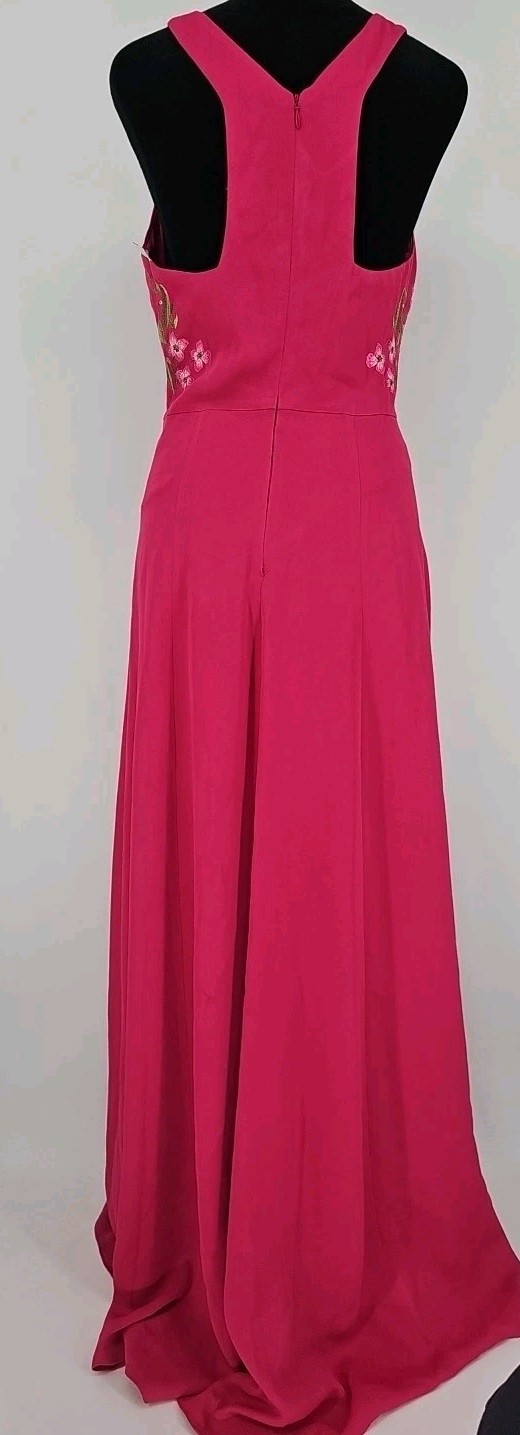 Marchesa Notte Gown 4 Pink Floral & Bird Embroidered Racer Back Evening Maxi