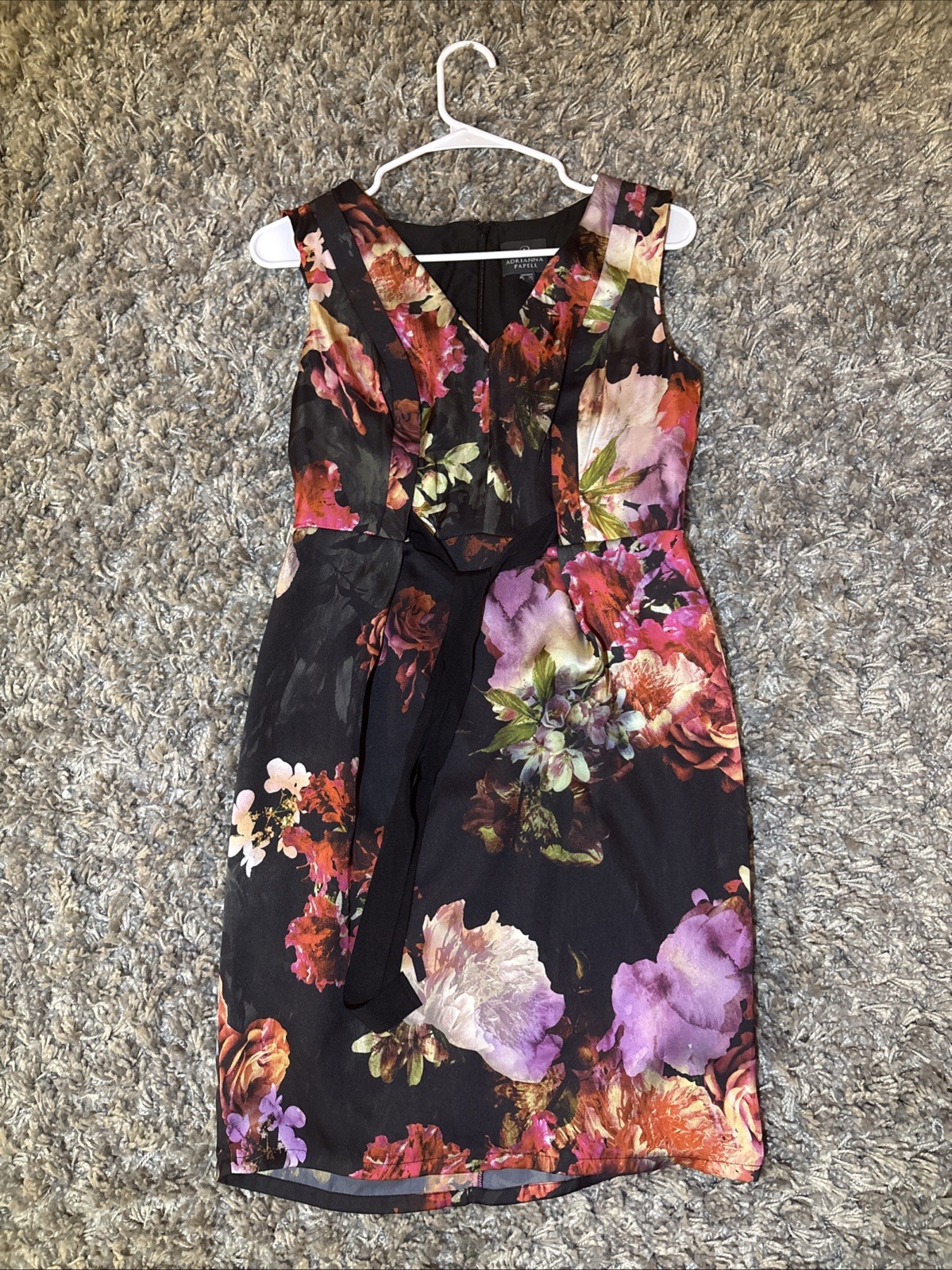 Adrianna Papell Floral Sheath Dress in Black And Multi Color Size 4