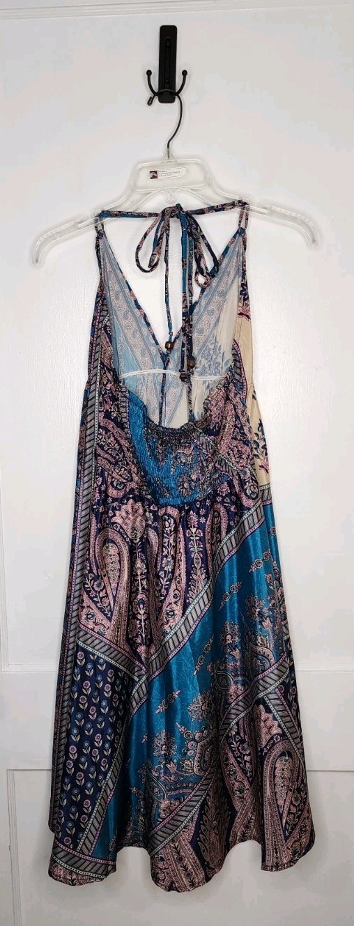 NWT Advance Apparels One Size Fits Most Floral Boho Silk Blend Halter Dress