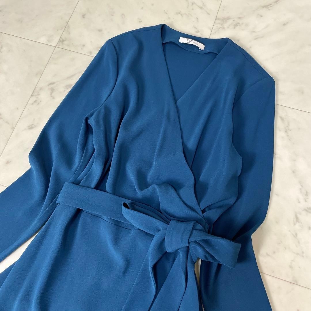 Diane von Furstenberg DVF Blue Collared Wrap Dress Size 2 Made in Japan