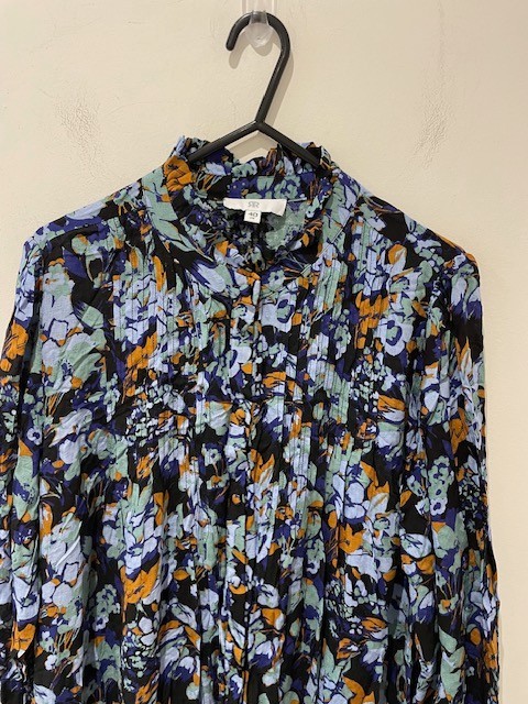 La Redoute Buttoned Floral Shirt Dress Size 12 Ruffled Tiered High Neck RRP £52
