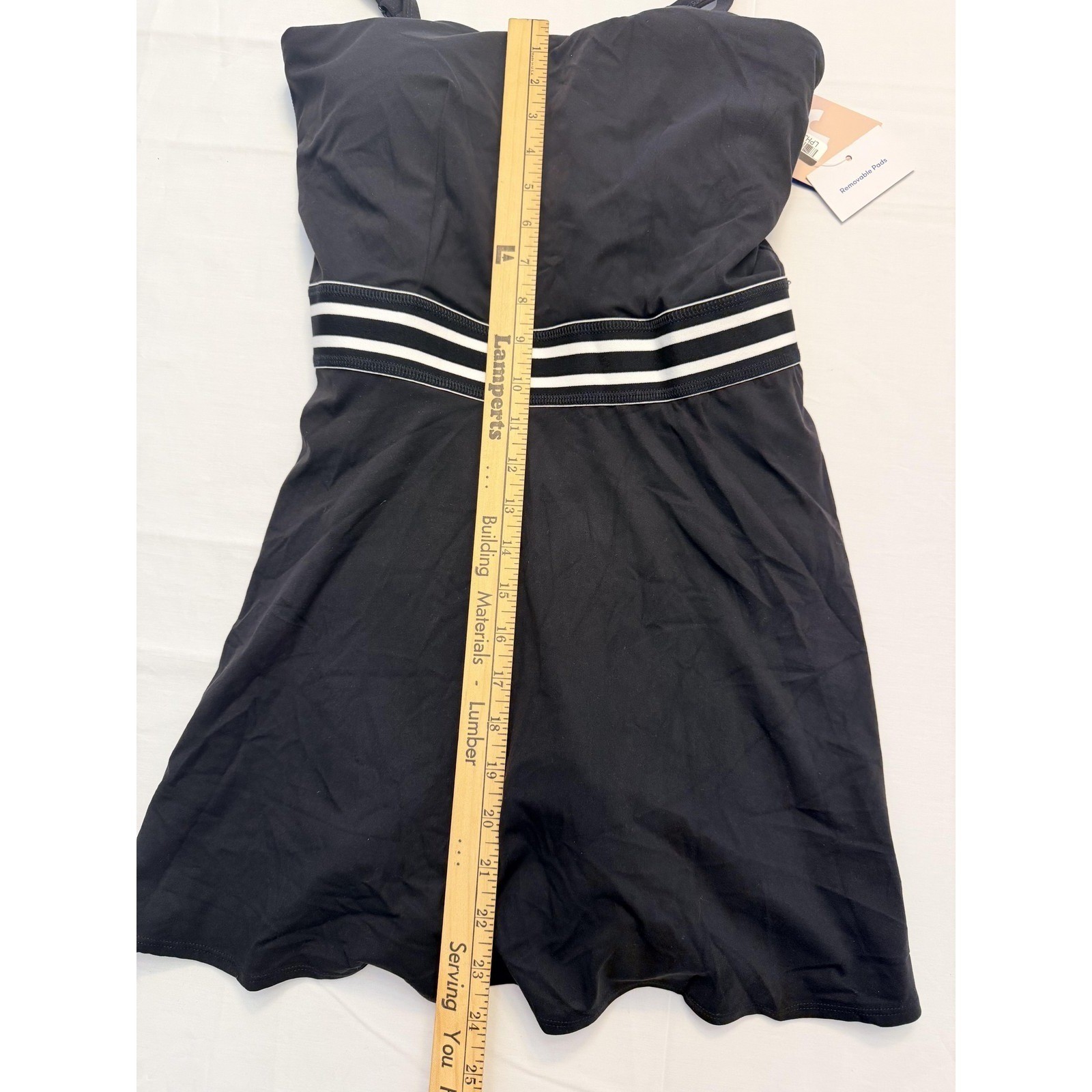 JoyLab Dress Womens Medium Black Active Strapless Striped Waist Removable Pads