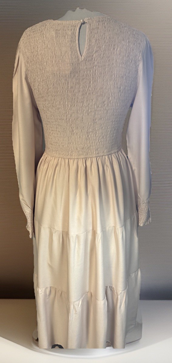 NWT Zesica Long Sleeve Smocked Midi/Maxi Dress, High Waist Tiered Flowy Blush XL