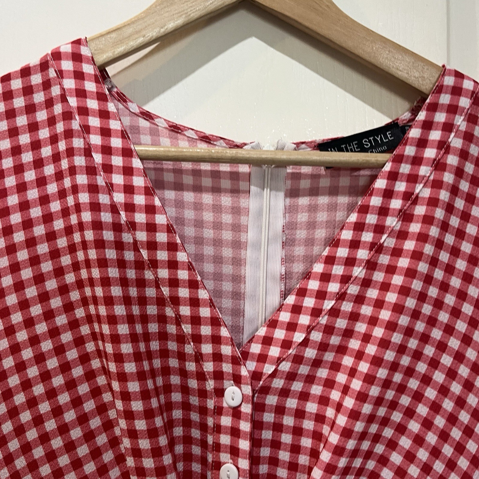 In The Style Size 10 UK Jac Jossa Red White CheckGingham Front Tie Tiered Dress