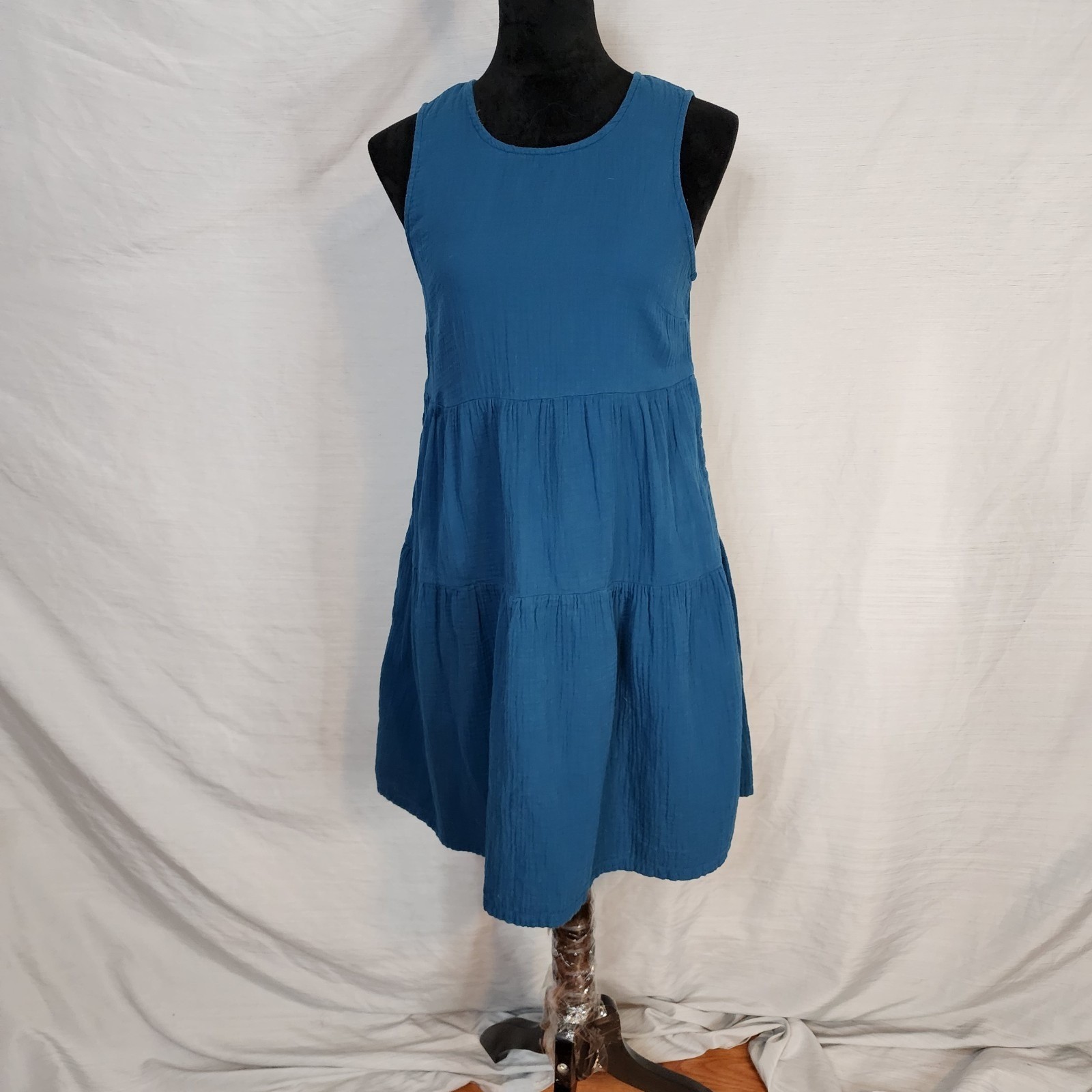 UNIVERSAL THREAD Size XS Teal Peacock Blue Gauze Cotton Tiered Summer Sundress