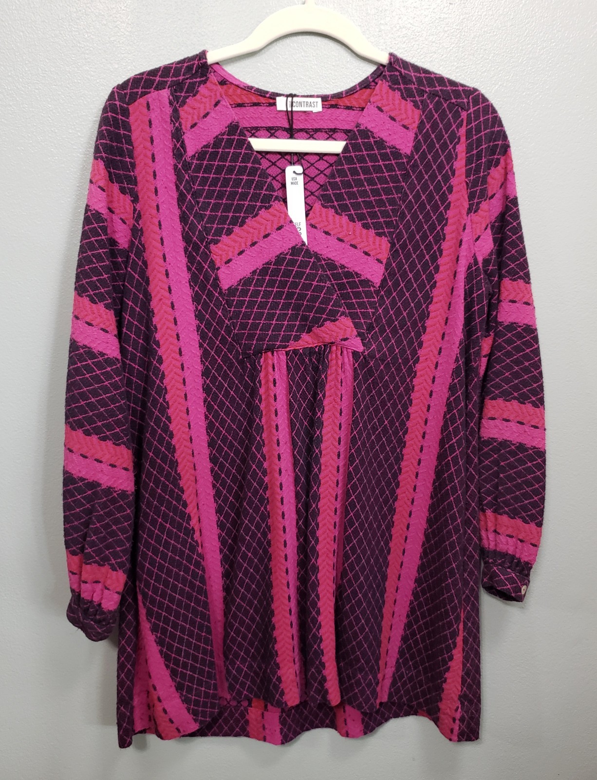 Self Contrast NWT Nepal V-Neck Yoke Dress Violet Pink Diamond Womens Small
